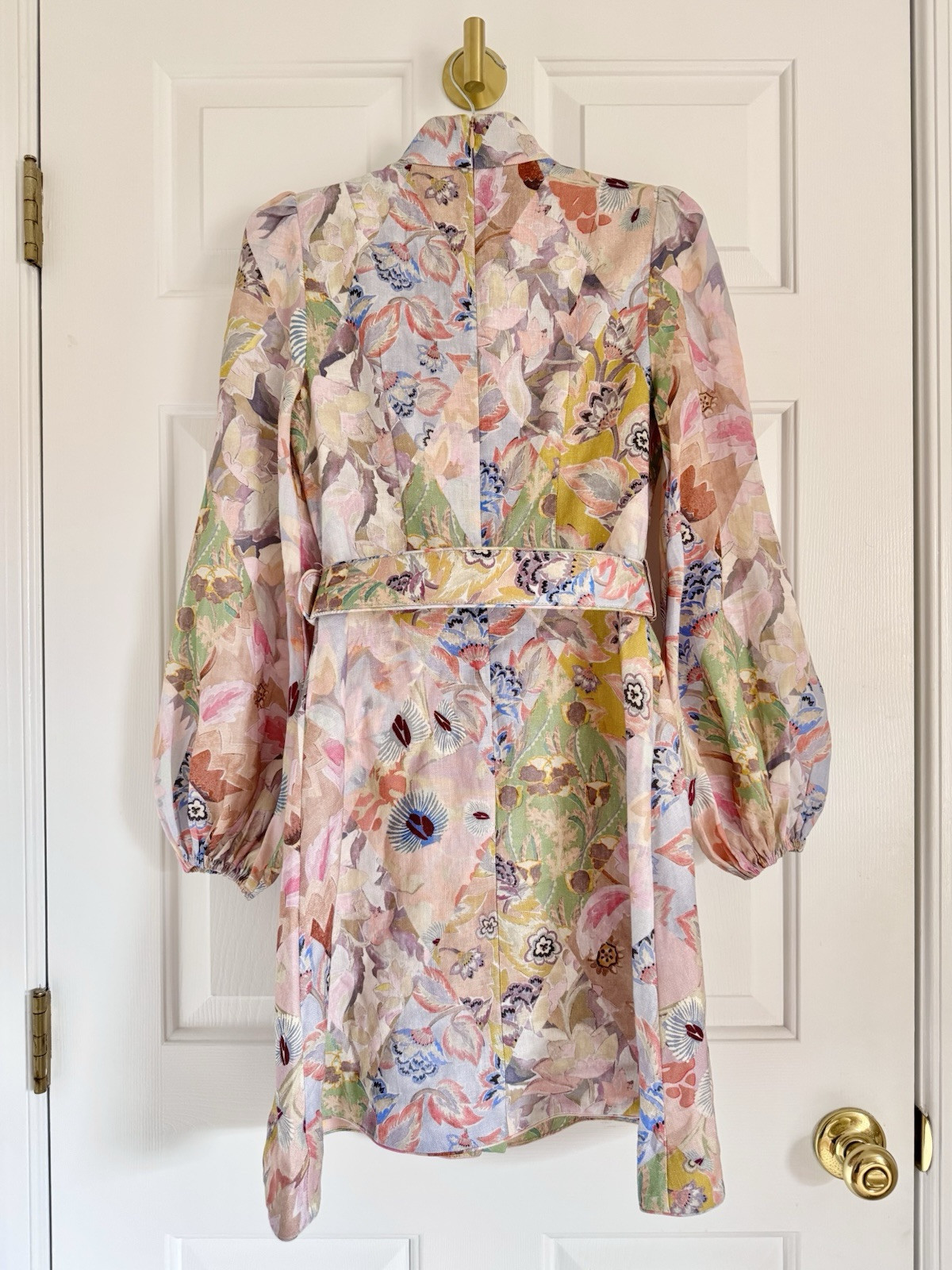 NWOT $950 Zimmermann Illustration Buttoned Belted Floral Linen Mini Dress AU3 L