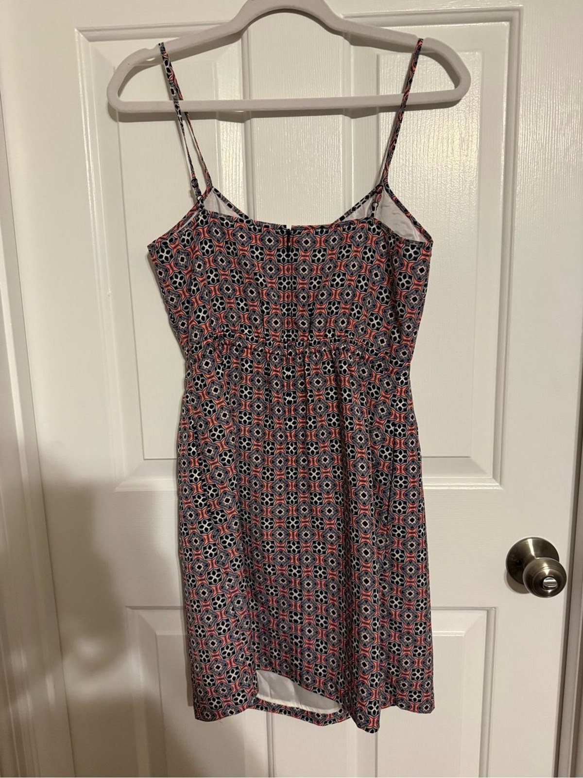 J.Crew Printed Seaside Cami Dress Size 4 Geo Tile Coral Navy Pocket Sundress