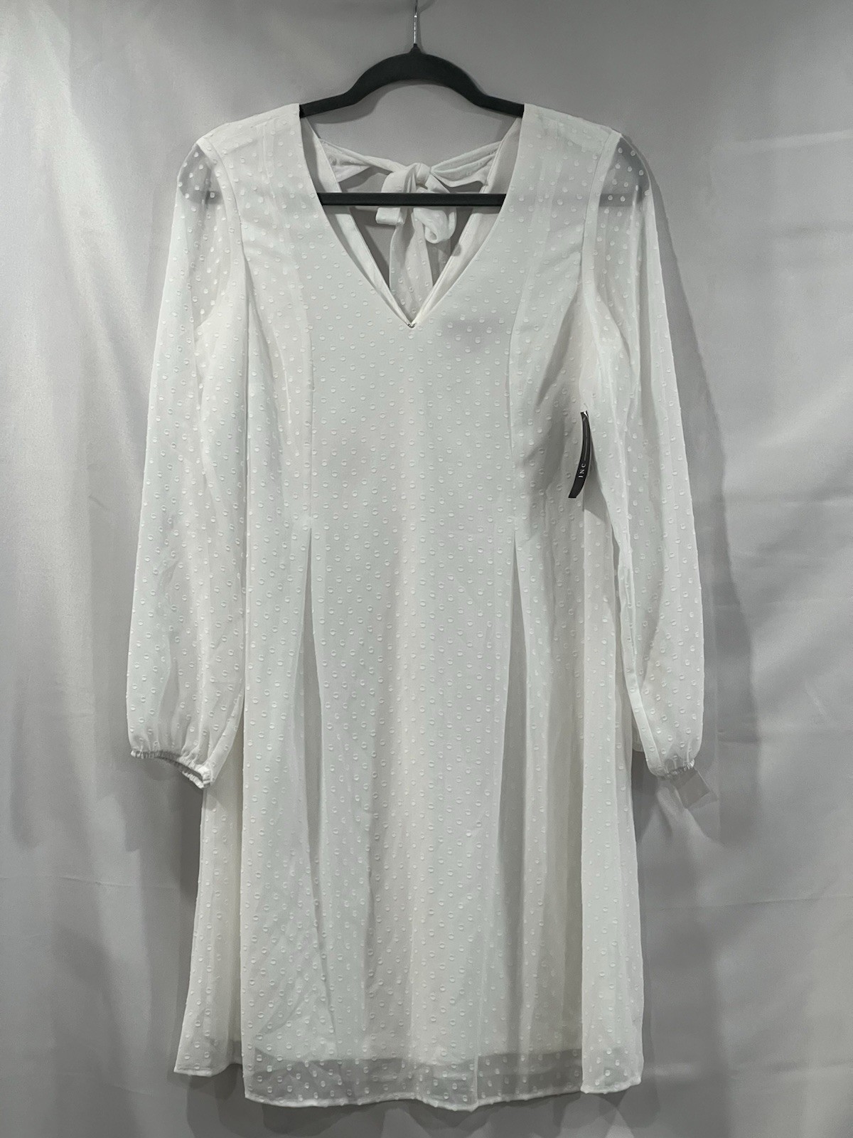 INC Clip-Dot Chiffon Bow-Back Dress Womens X-Small Lined White Fairy Boho