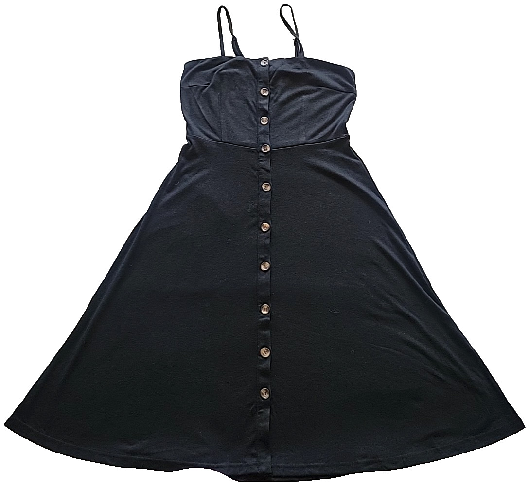 BeryDress Black Spaghetti Strap Button A Line Sundress Backless Women’s Small