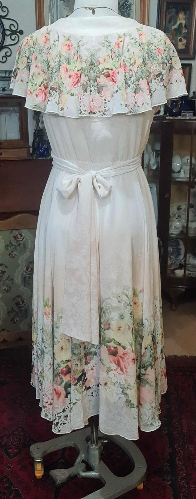 Michal Negrin Great Wrap White Dress Floral Pattern With Slip- Size “M”