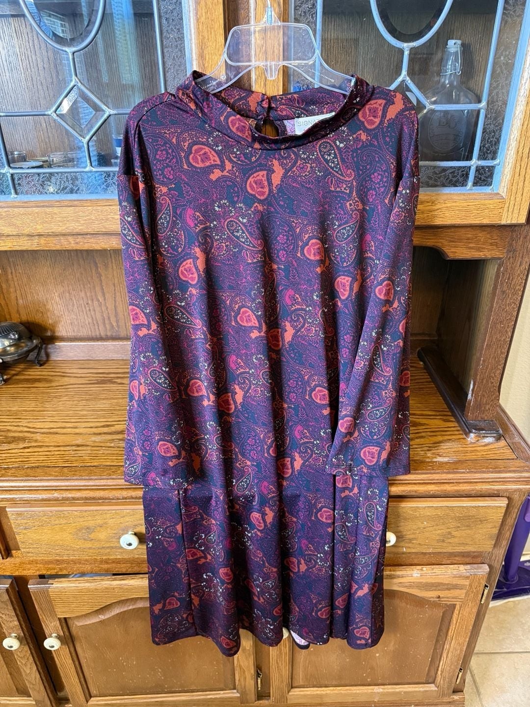 Signature by Robbie Bee Paisley Midi Dress XL Boho Mock Neck Long Sleeve