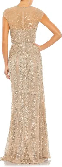 Mac Duggal Nude Illusion Neck Sequin Gown Size 8 $498