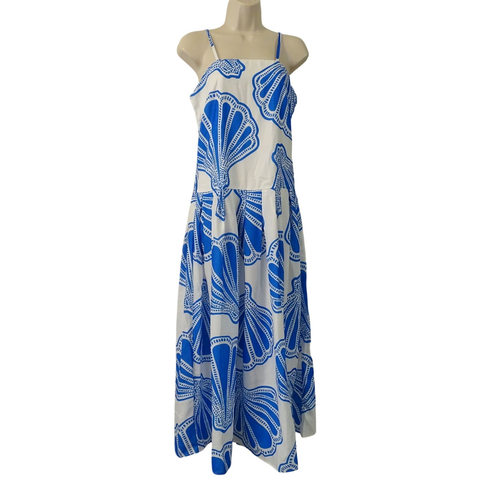 Blue White A-Line Sundress Maxi Dress Women Size S Pleated Summer Vacation Beach