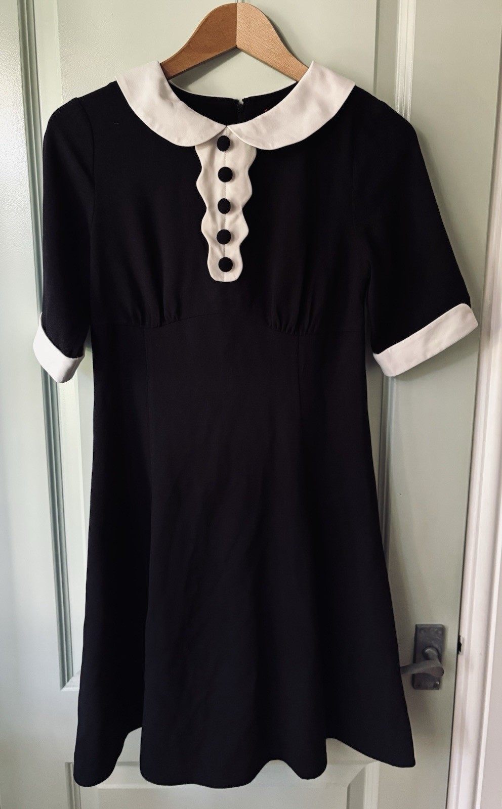 Hell Bunny Women’s Black Dress Mini Short Dress Black/Ivory XS Wednesday Addams