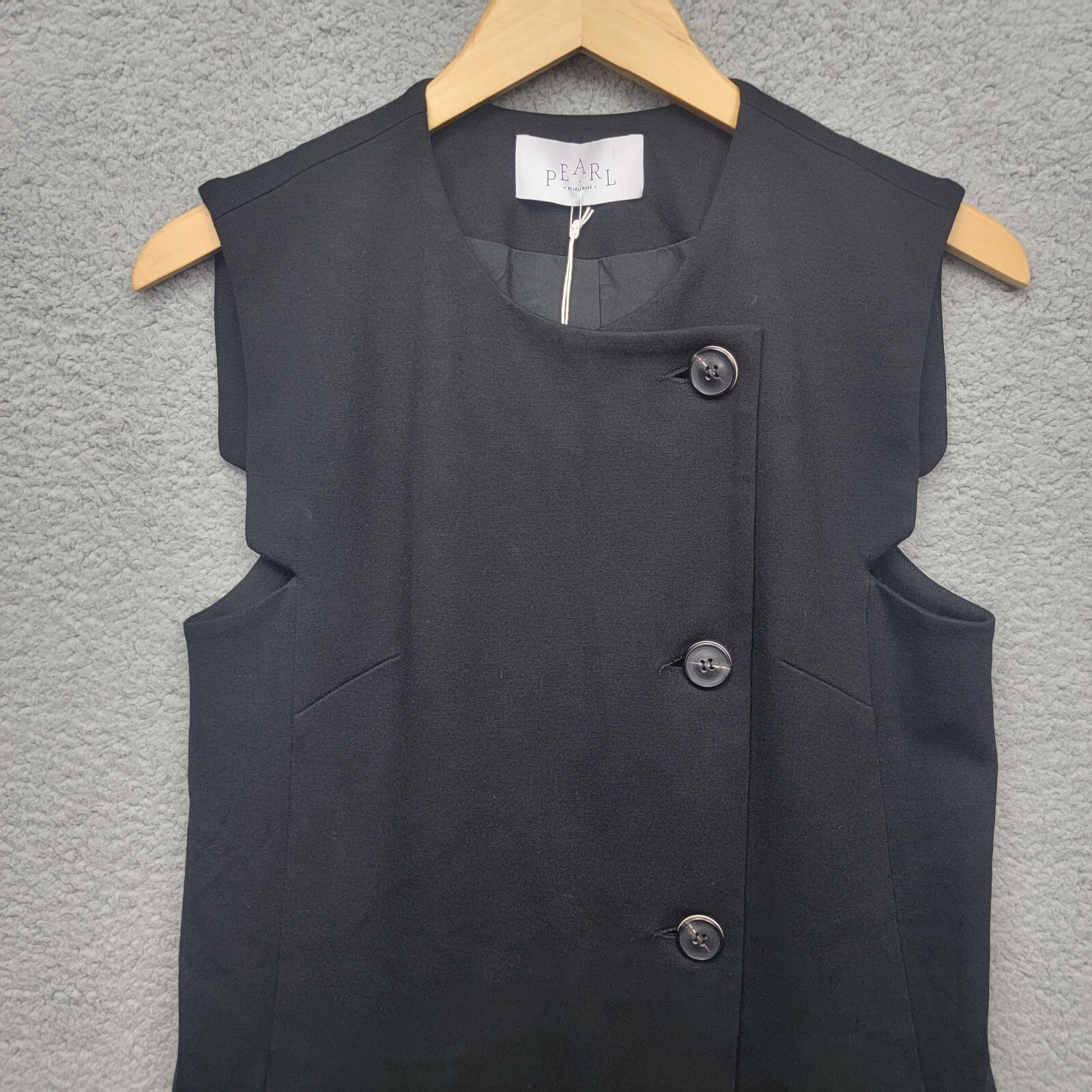 Pearl by Lela Rose Ponte Button Front Shift Dress 8 Black Sleeveless Pockets