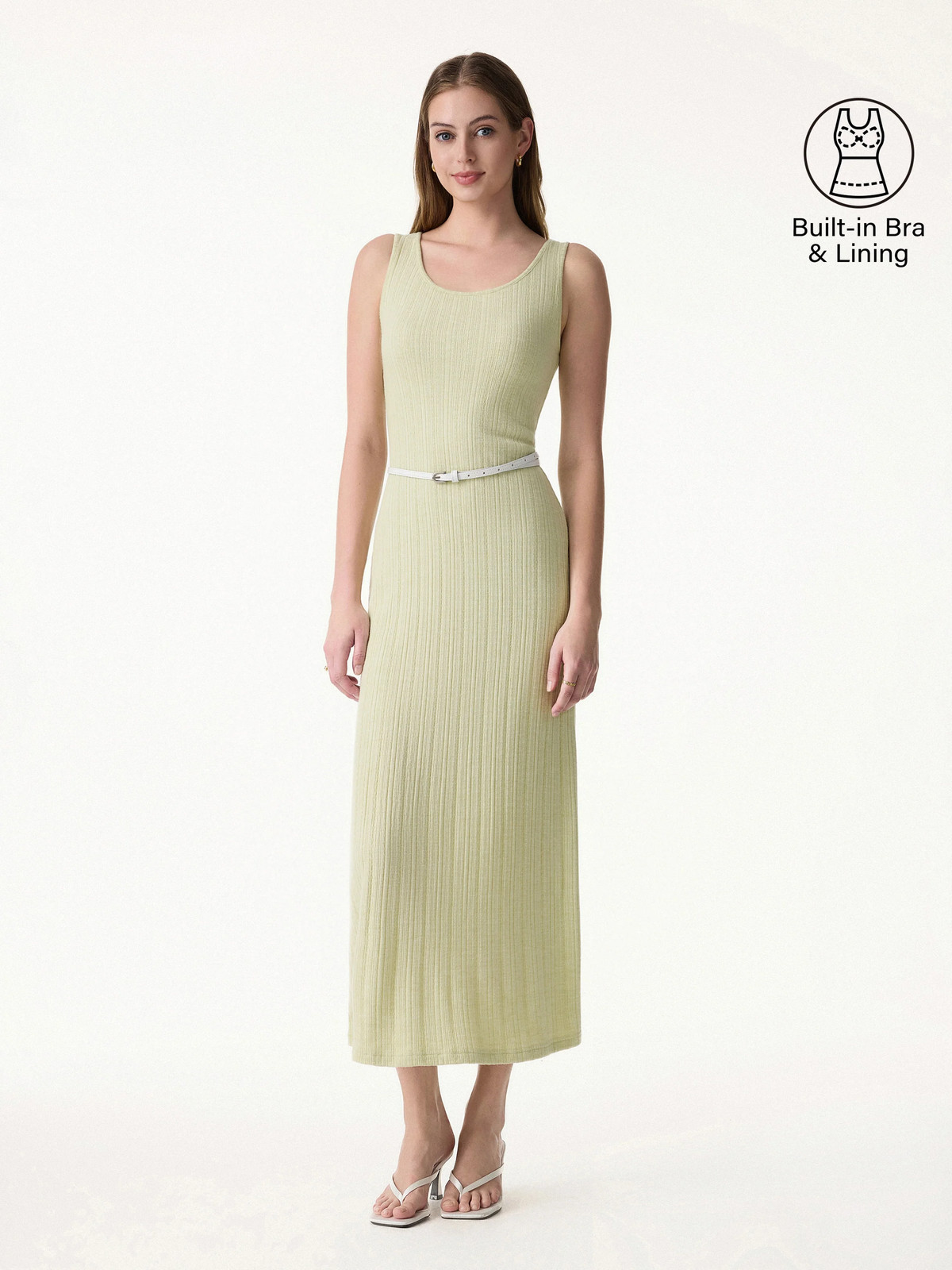 New Arrival OGLMOVE Pointelle U-Neck Maxi Bra Dress Soft Fit