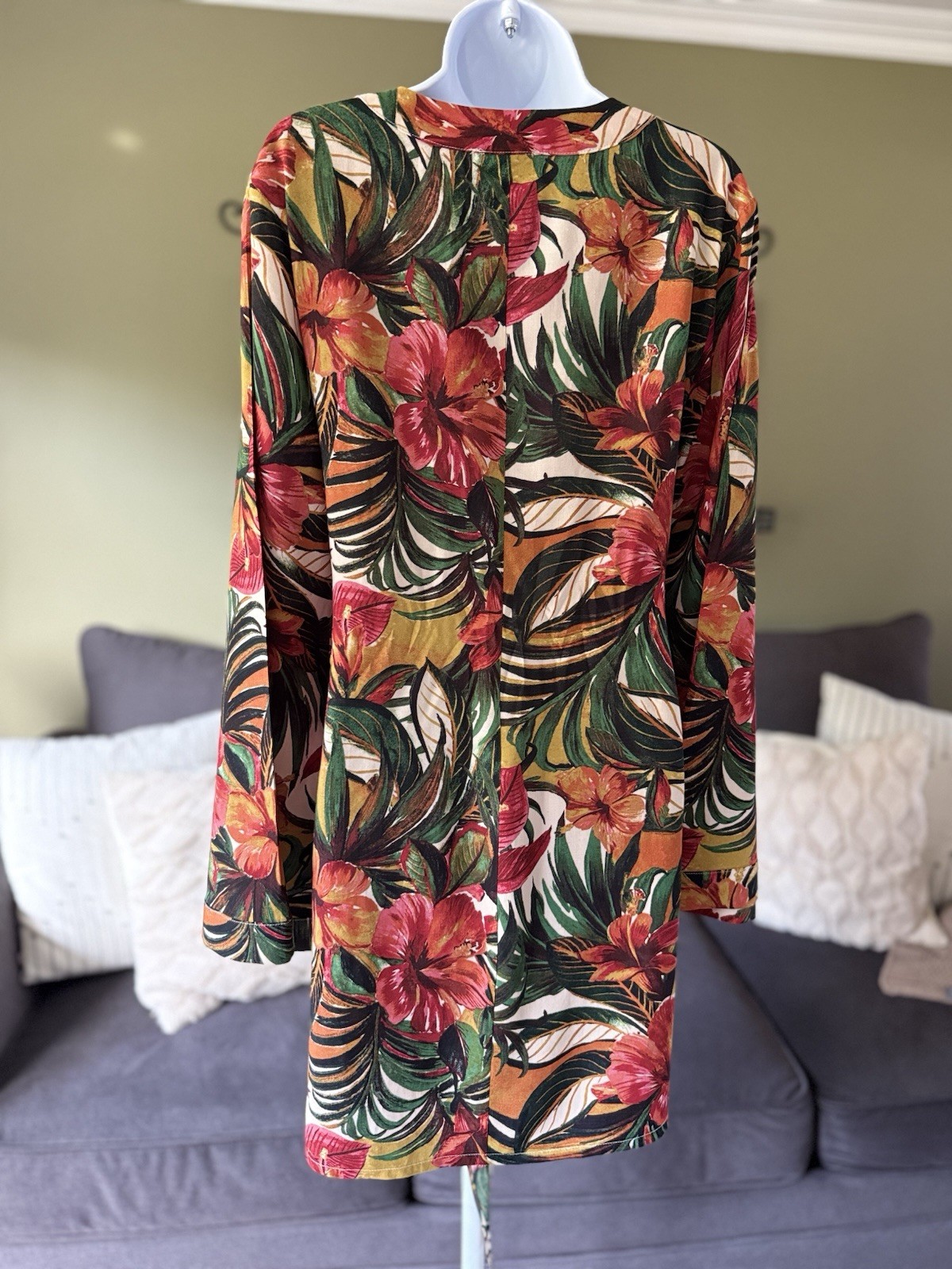 VICI Multicolor Tropical Floral V-Neck Tie Waist Romper Women L Rayon Linen