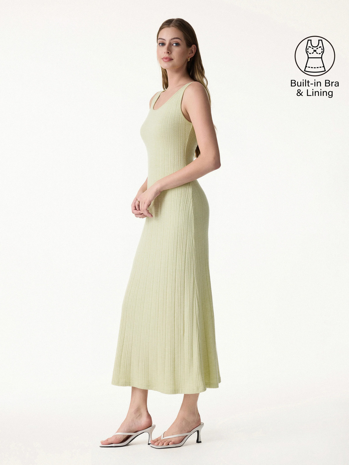 New Arrival OGLMOVE Pointelle U-Neck Maxi Bra Dress Soft Fit