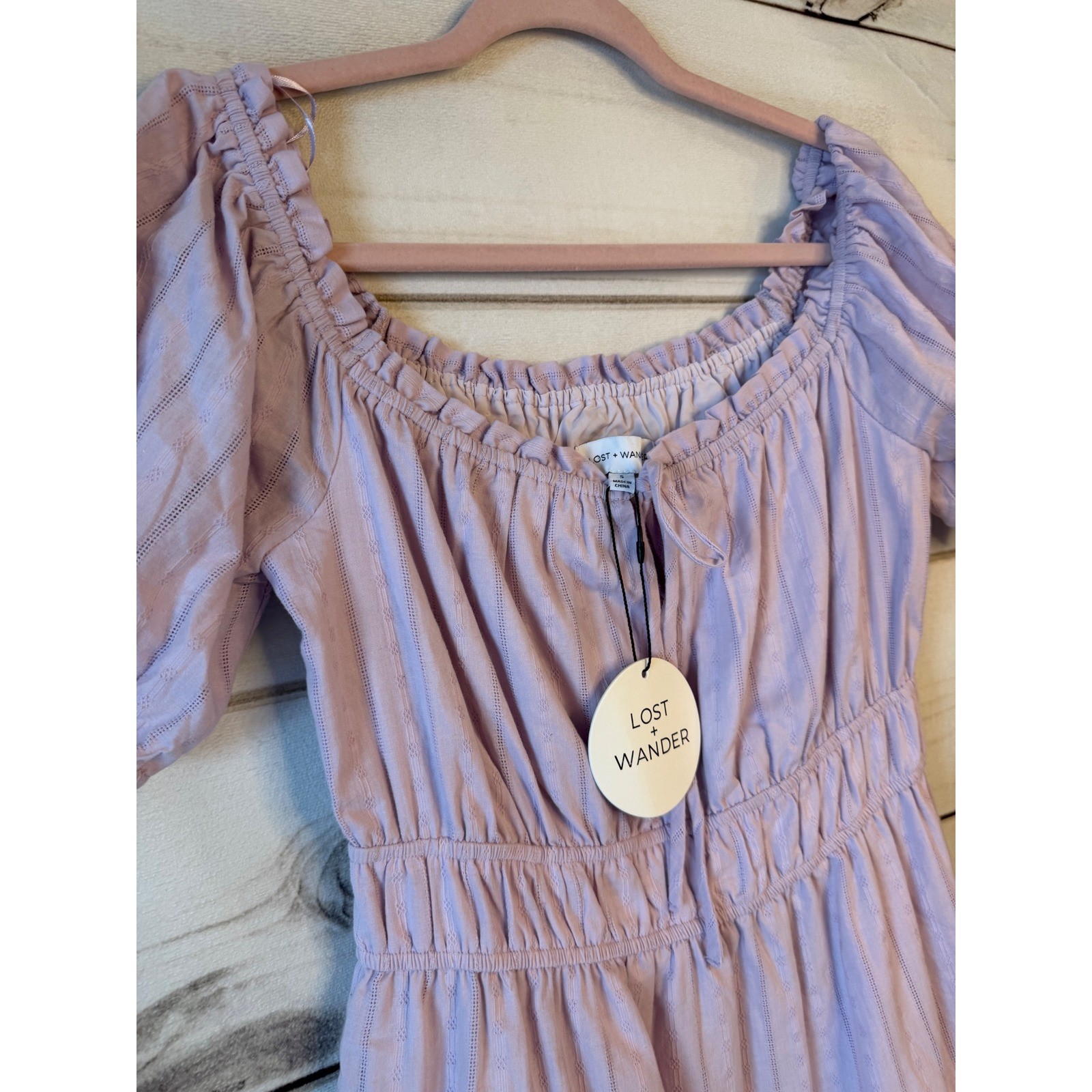 Lost + Wander Lilac Dobby Cotton Tiered Mini Dress Smocked Waist WDWB03351-1 S