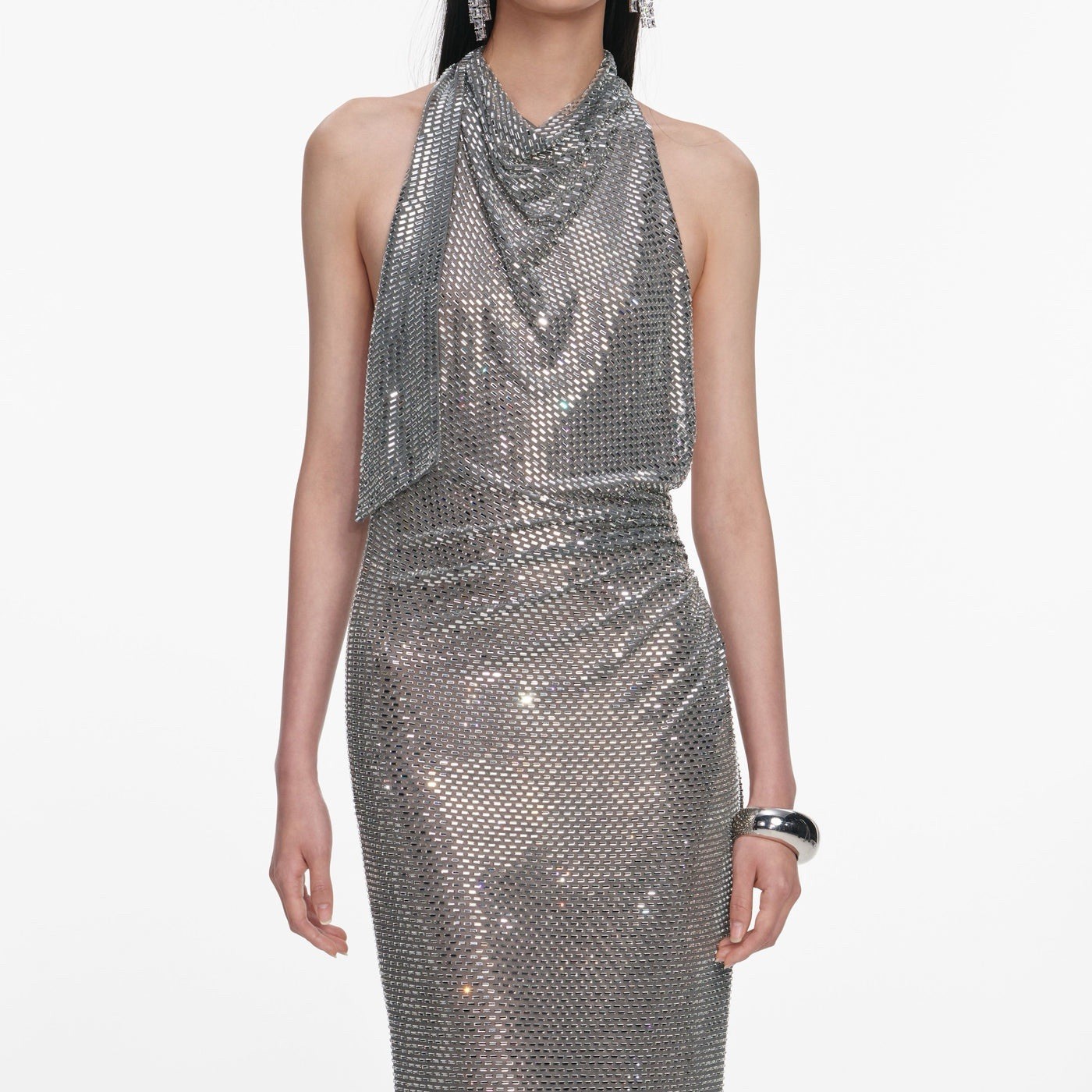 Self portrait MAXI DRESS RHINESTONE DRAPE GREY $995 US 0 UK 4