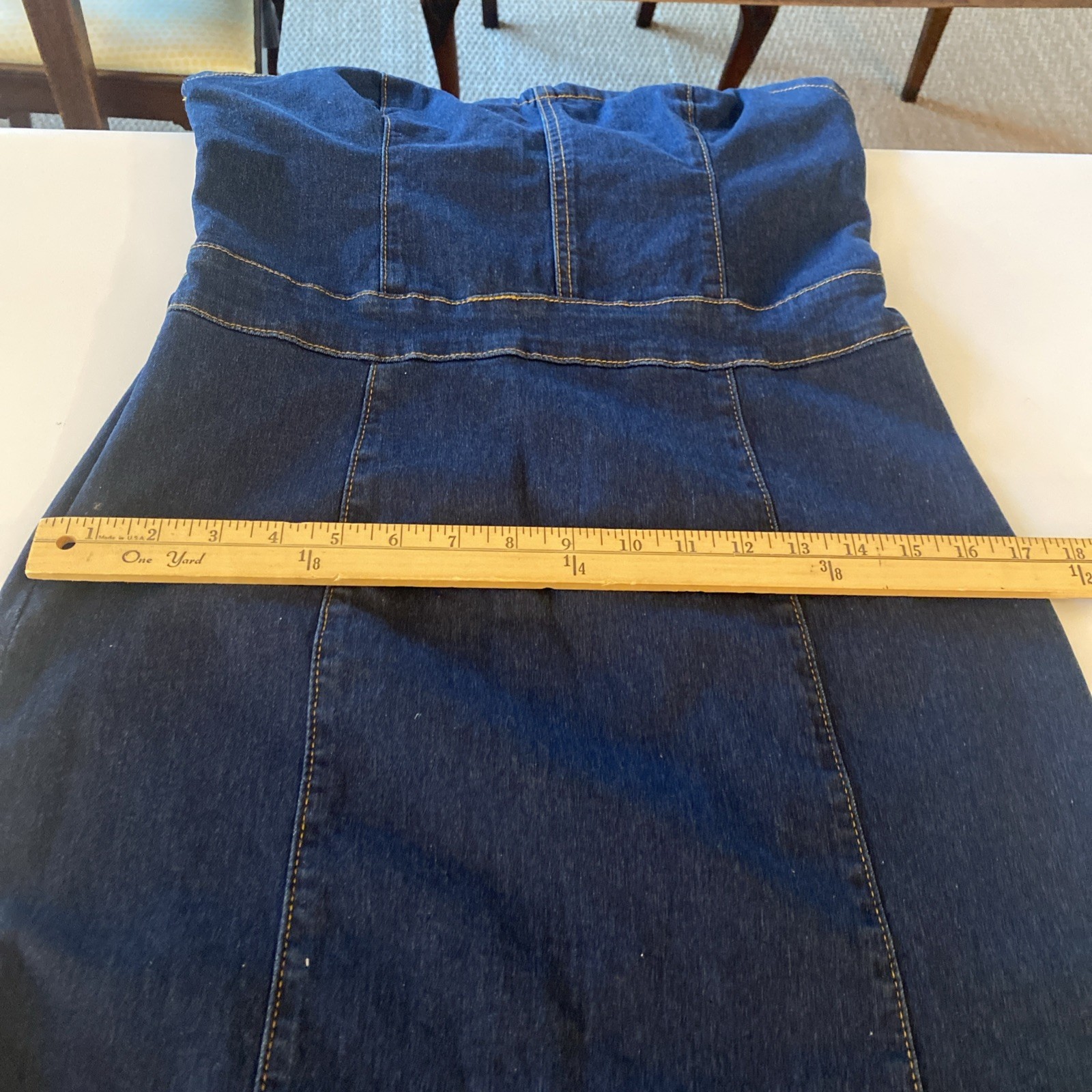 Denim Strapless Maxi Dress Western Nashville Texas L 8-10 SHEIN Fit&Flair