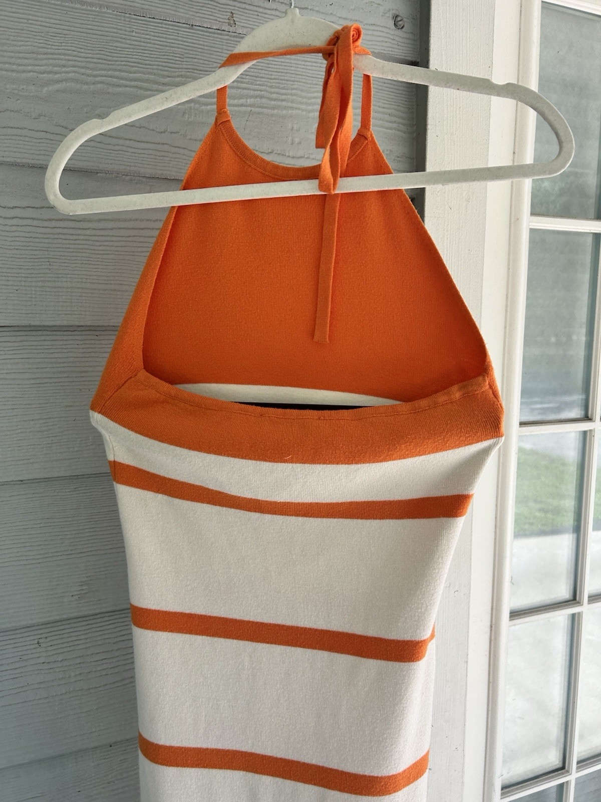 Lulus Orange & Ivory Stripped Knit Fitted Halter Midi Dress XS Y2K summer Beach