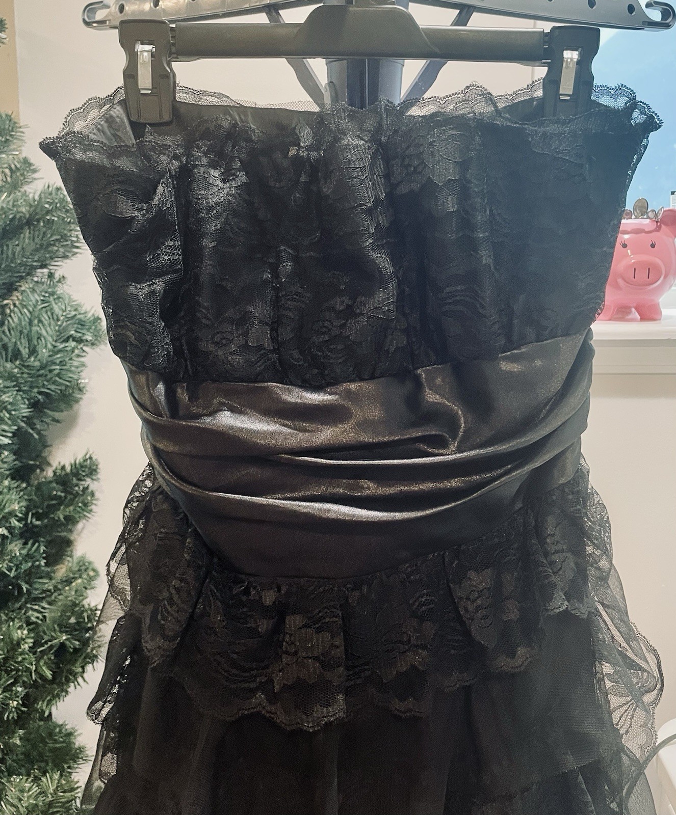 New Black Floor length Lace/Tulle Multi Tiered Civil War Ball Gown Bow Detailing