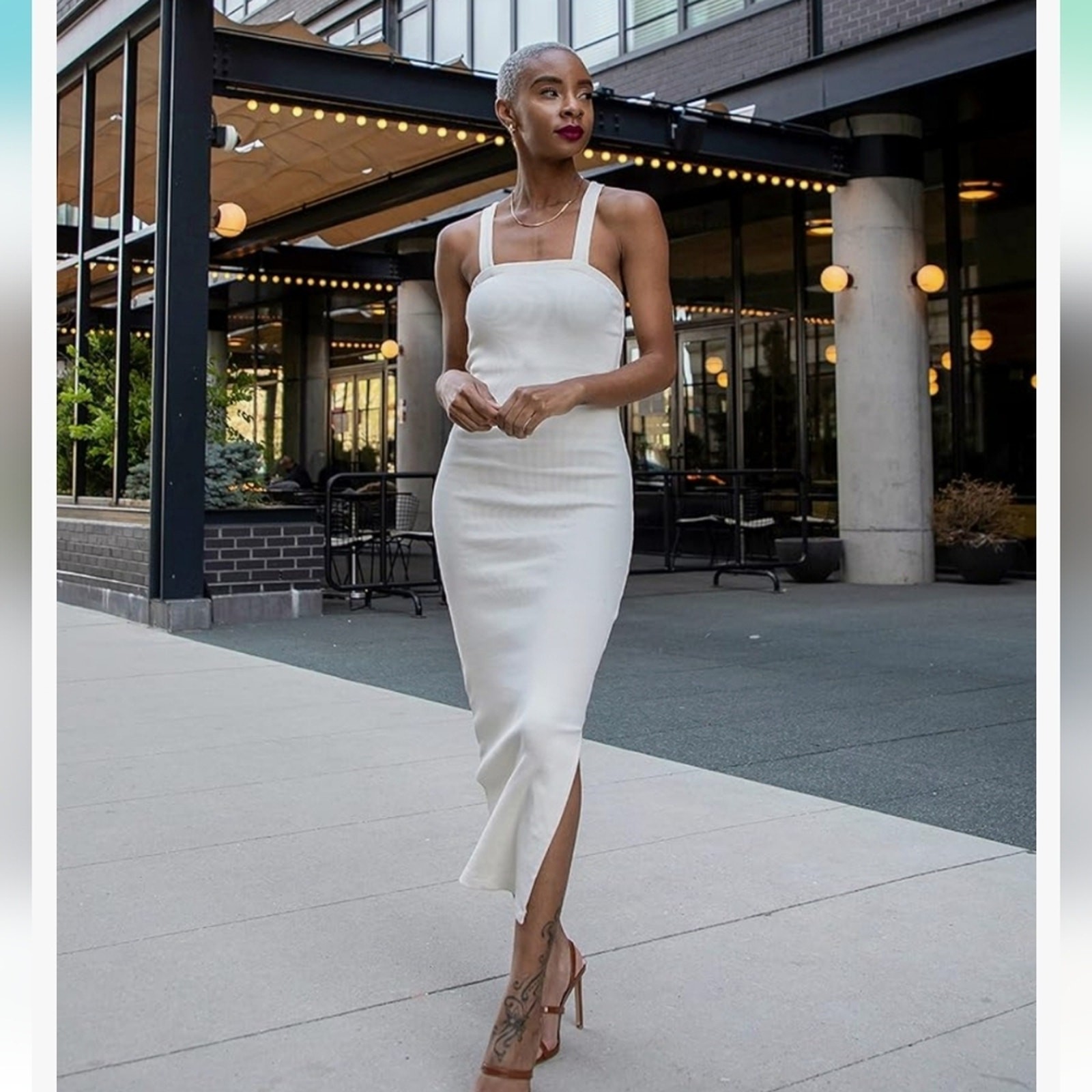 Cream bodycon ribbed crisscross straps Bodycon midi dress XS