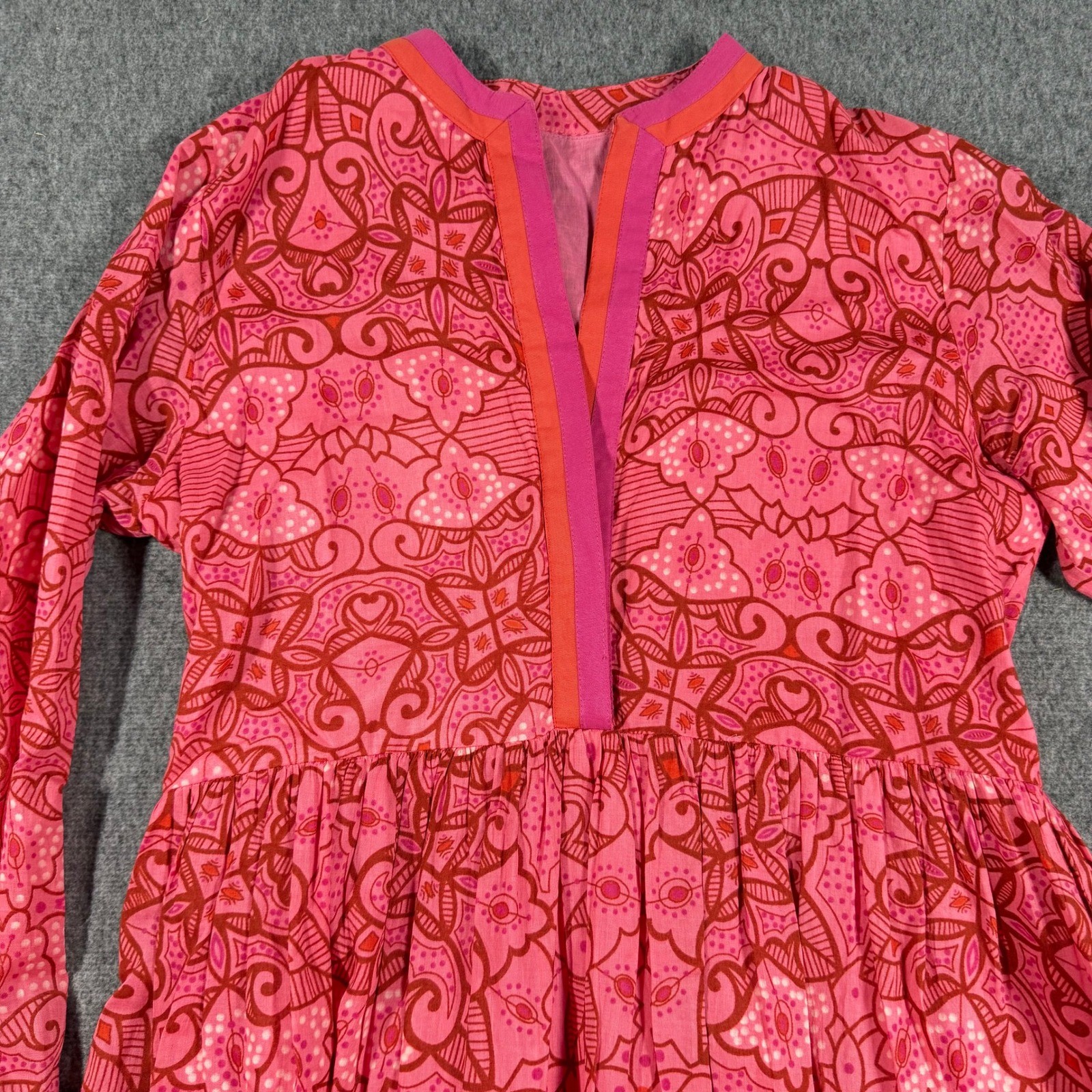 Tuckernuck Ro’s Garden Pink Floral Diwali Tiered Maxi Dress Long Sleeve Medium