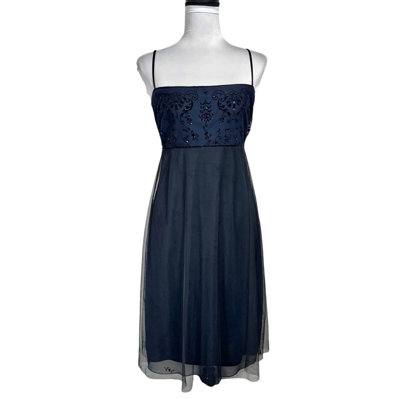 VTG 90s Laundry Shelli Segal Mesh Velvet Babydoll Dress Beaded Fairy Goth 8 XS