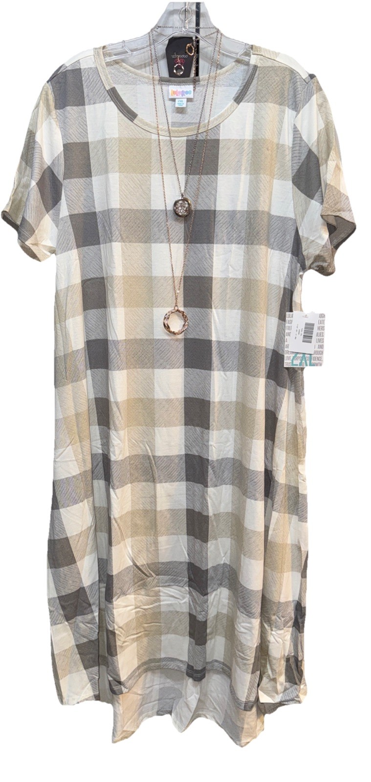 NWT LuLaRoe 2XL White Cream Tan Gray Plaid Carly Swing Dress