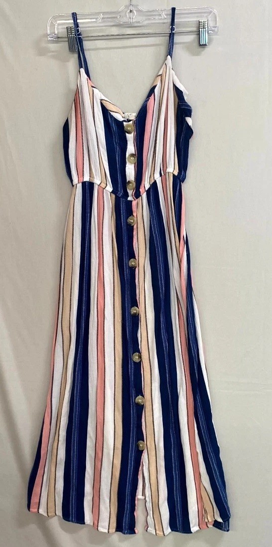 Hint Of Blush Blissful Babe Sundress Womens Medium Multicolor Striped Rayon
