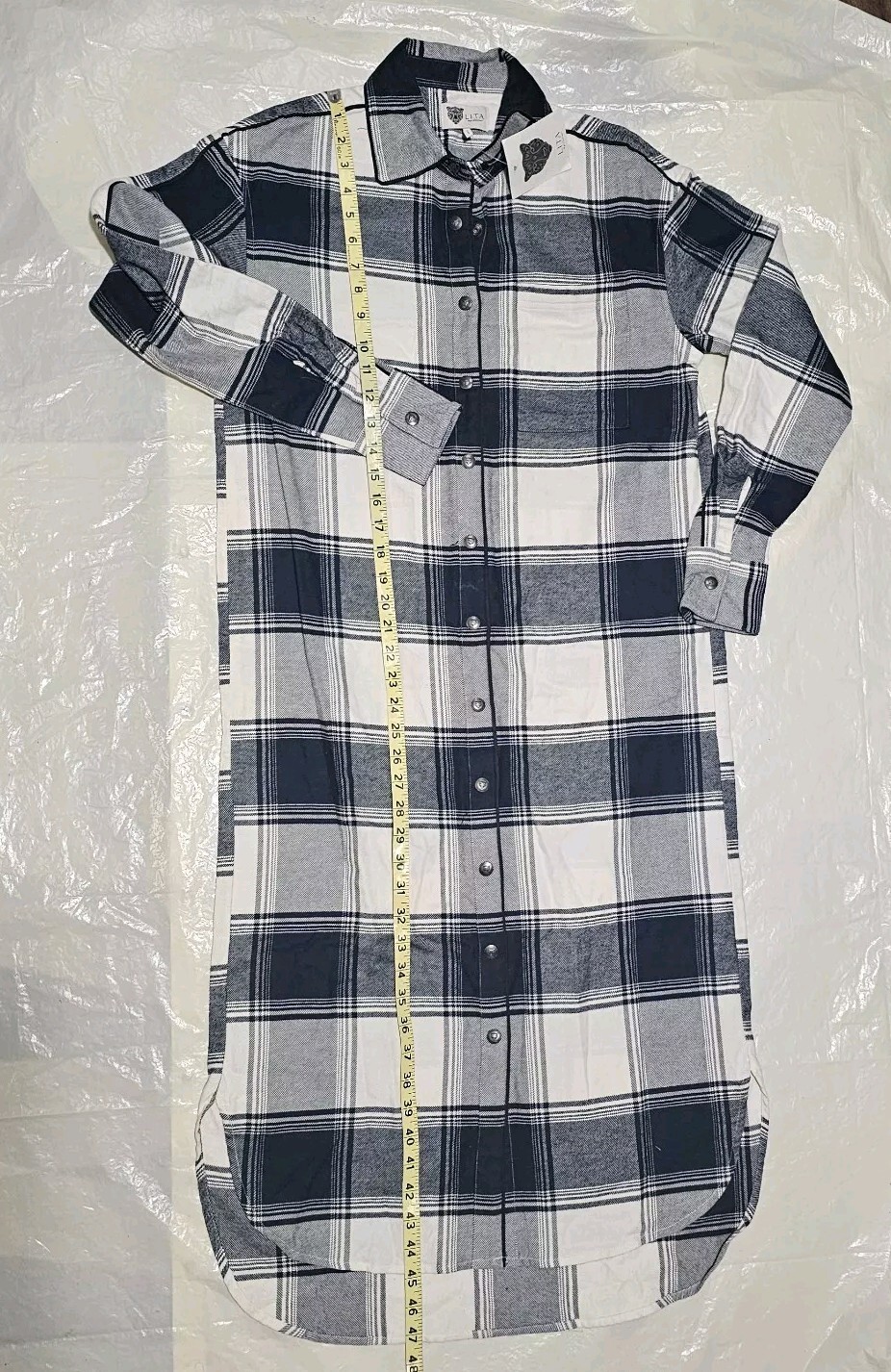 Lita by Ciara Revolve 100% Cotton Snap Button Down Plaid Black White $248 Sz XS