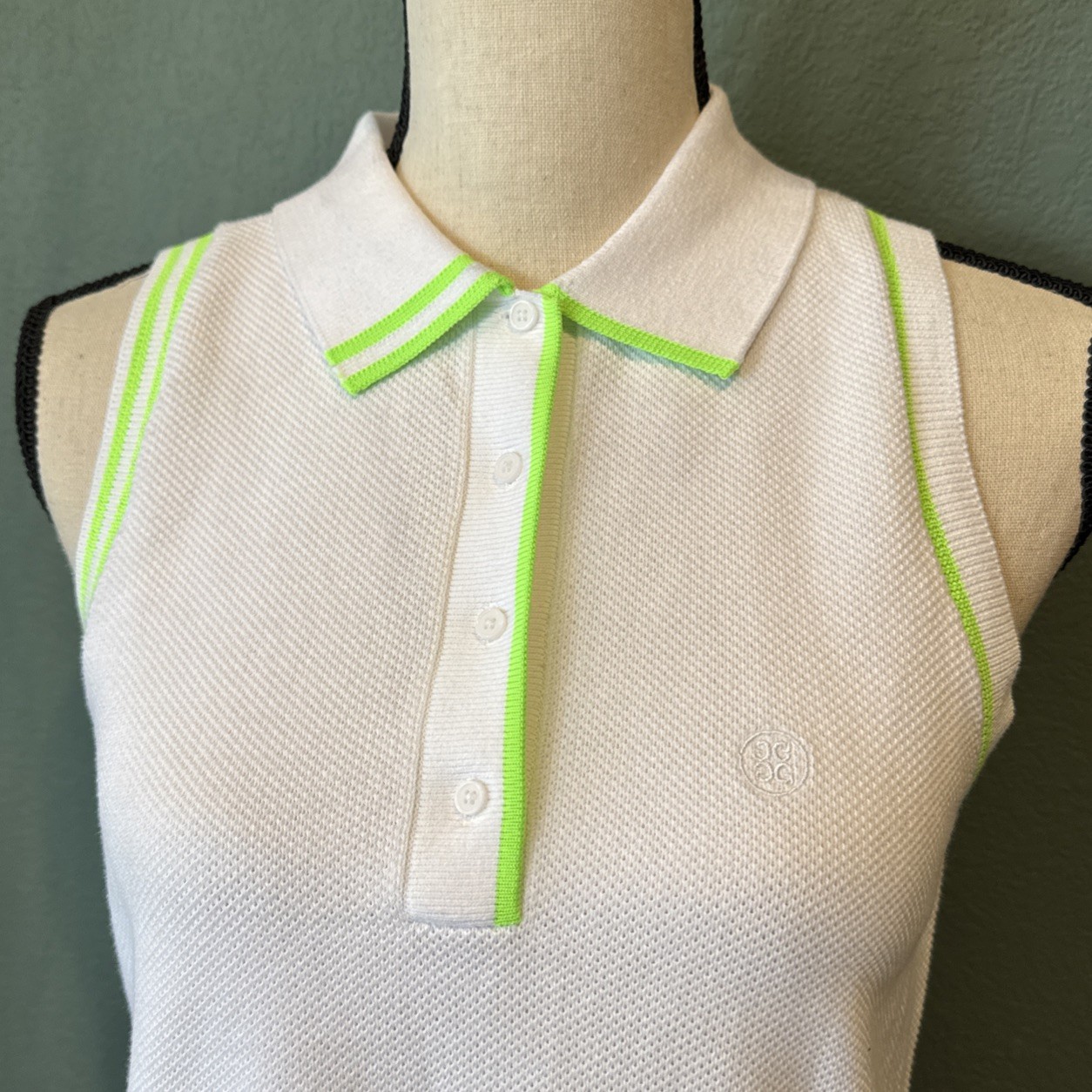NWT G/Fore Fully Fashioned Cotton Pique Sleeveless Polo Dress White Size S