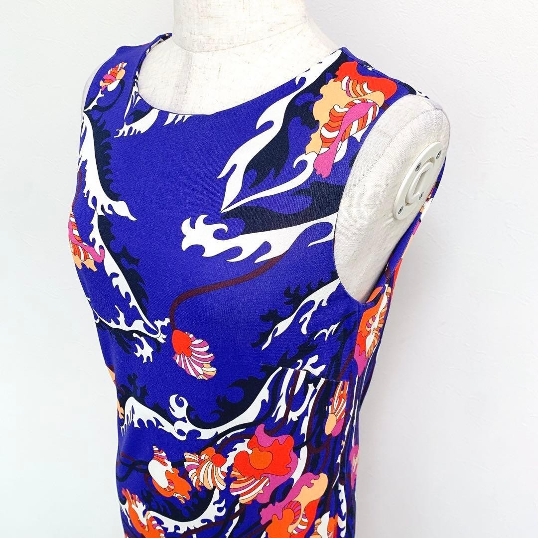 Emilio Pucci Blue Floral Silk Rayon Stretch Dress Size UK6 Auth