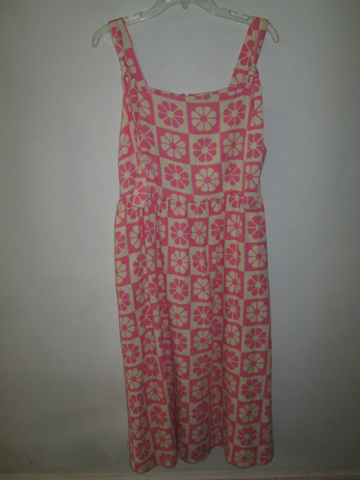 Women’s LUCY & YAK Faye Midi Sun-Dress Pink + White Floral Size UK- 14; US-10