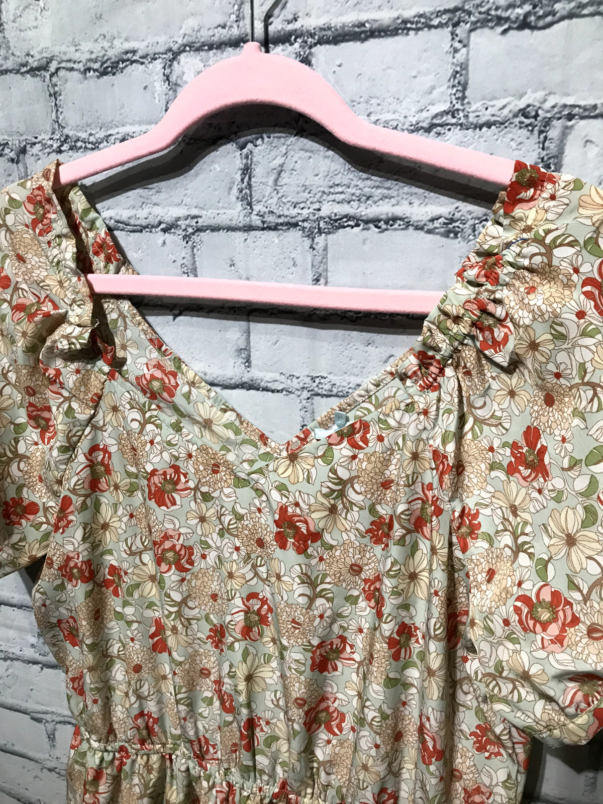 Downest, Women M, Beige Floral Short Sleeve Non-Stretch Cottagecore Dress