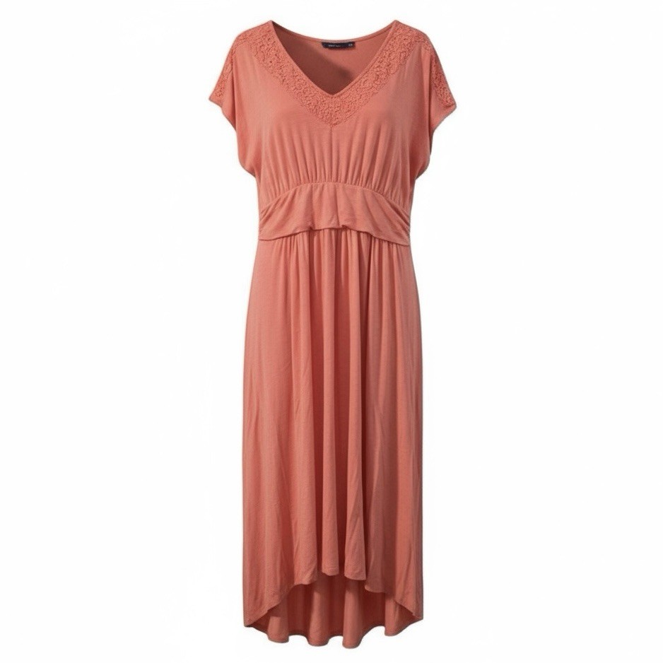 APT. 9 Knit Maxi Dress Size XL Bright Coral Salmon Pink Lace Empire Waist