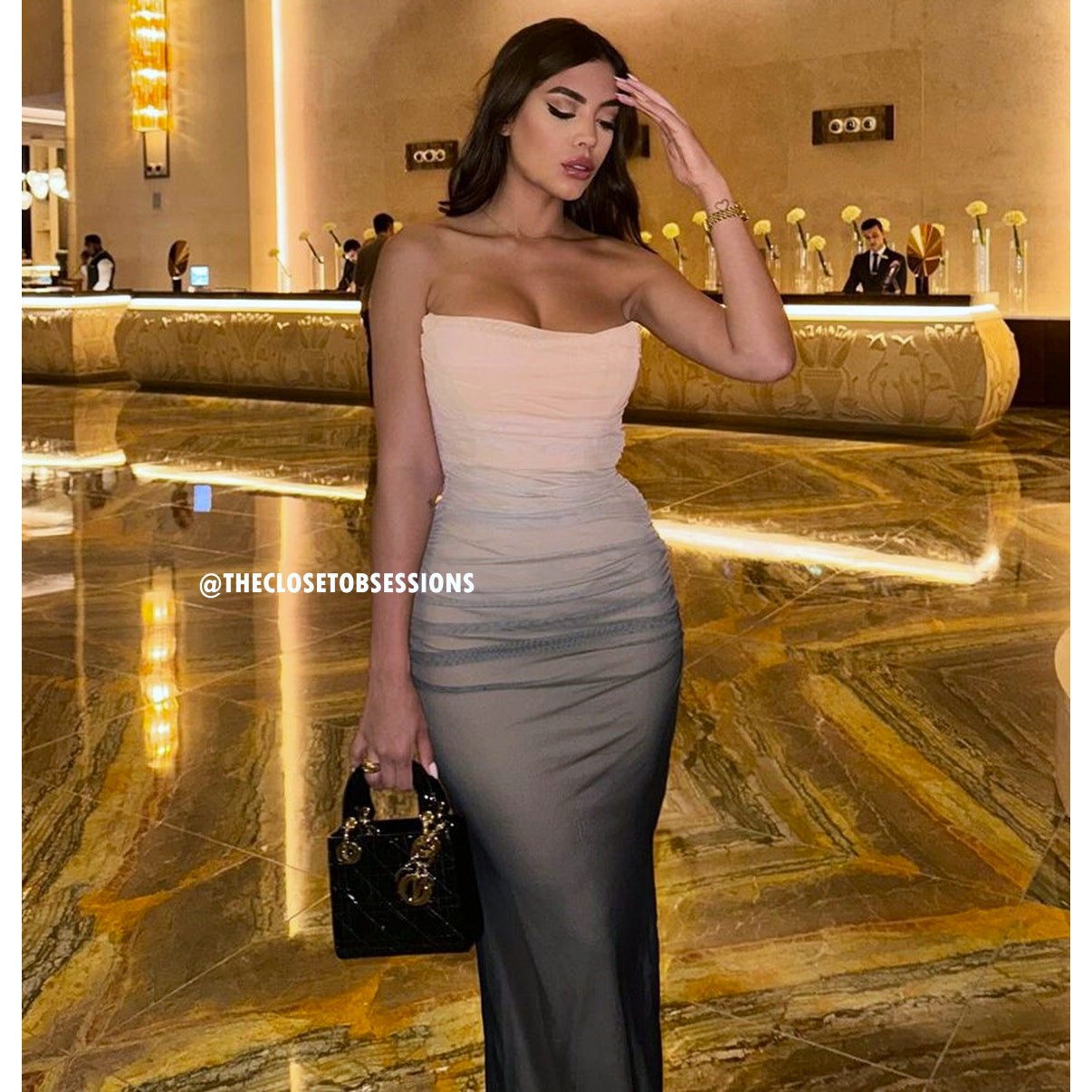 Zara NWT Ombre Gradient Ruched Mesh Midi Dress L
