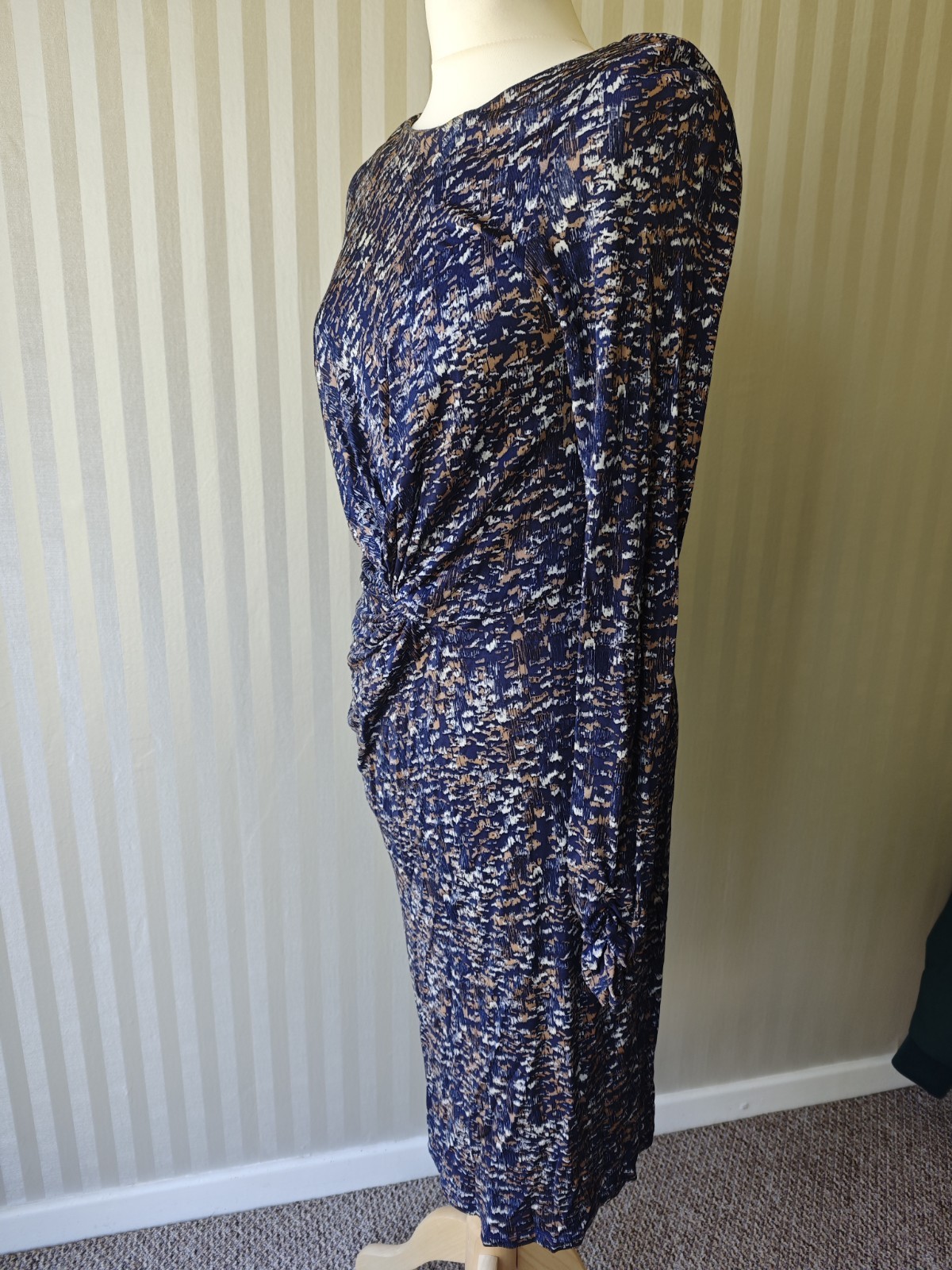 Ghost London Blue Bronze Ruched Formal Evening Dress Size 10 .