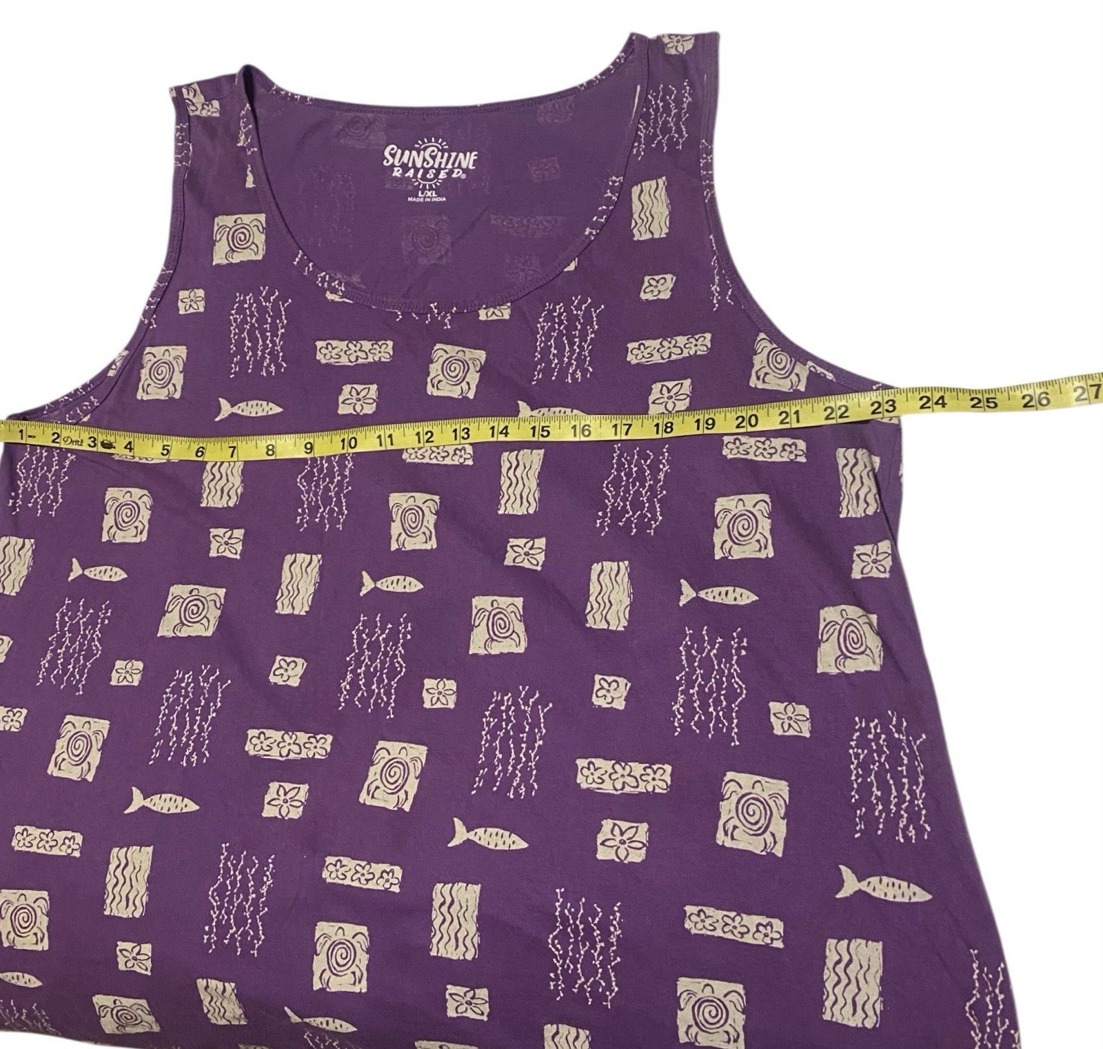 Sunshine Raised Novelty Fish Tunic Mini Dress L/XL Purple 100% Cotton Beach Girl