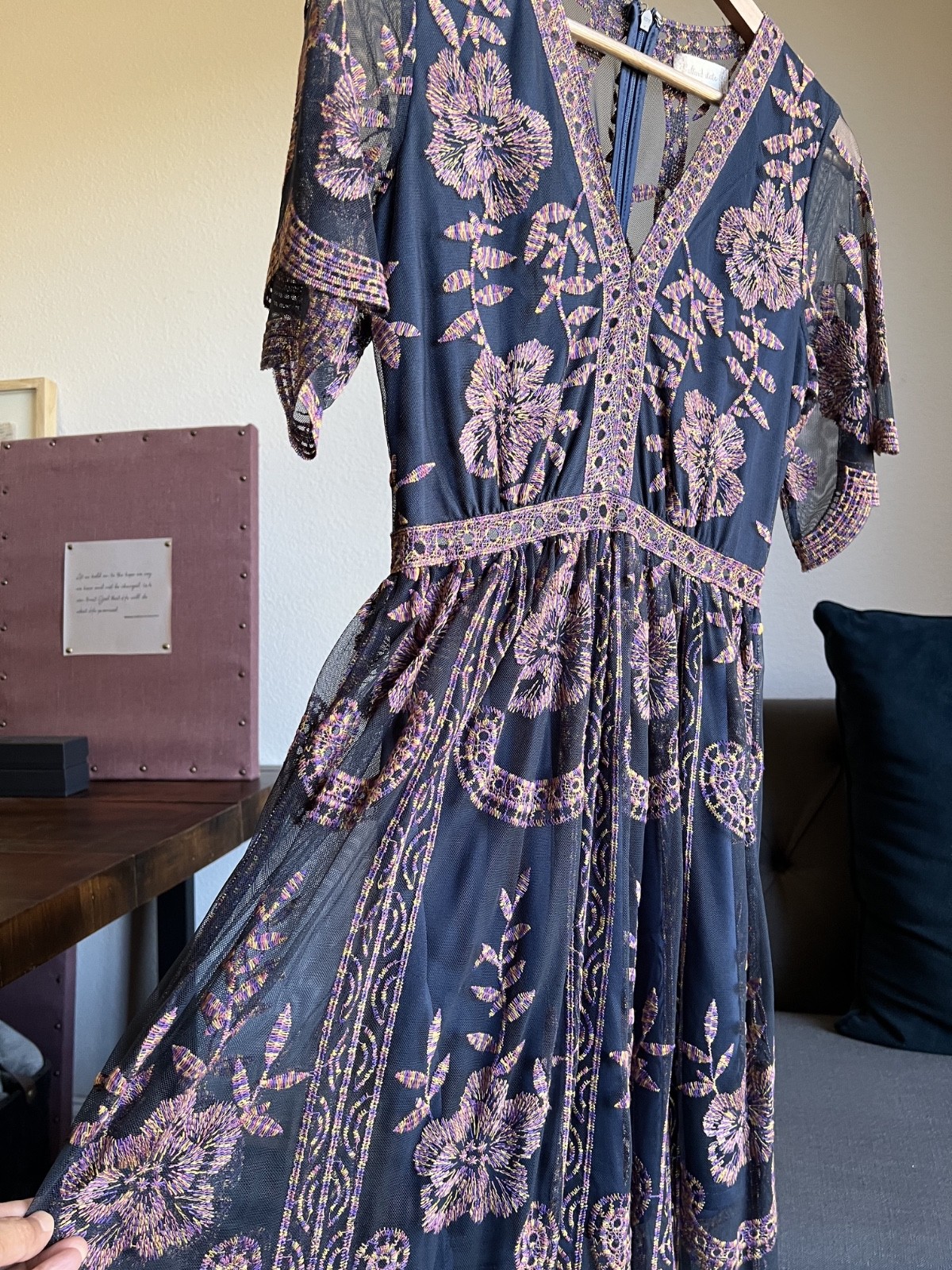 Alter’D State Embroidered Maroccon Kimono Maxi Dress Size Small | NWOT