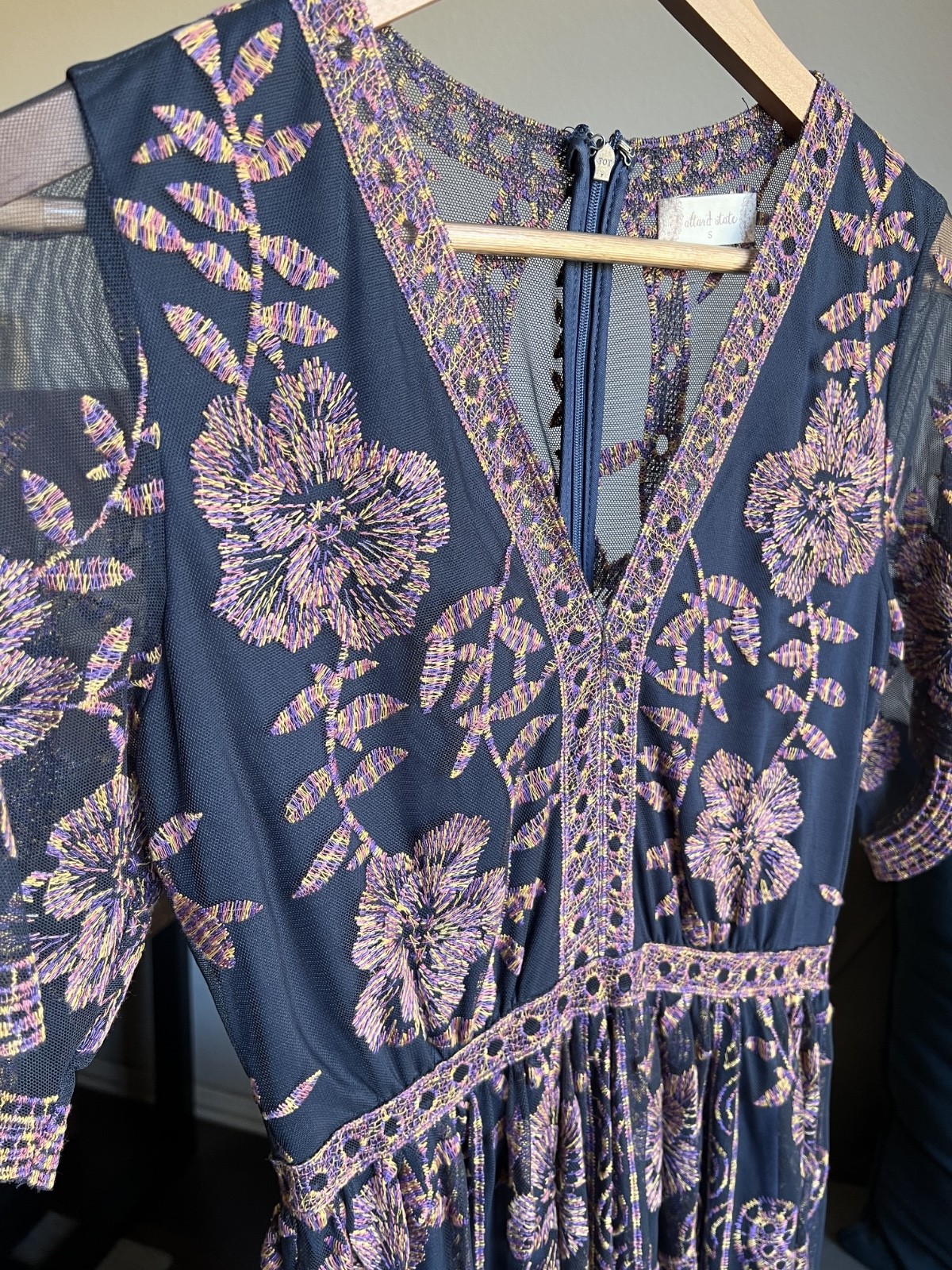 Alter’D State Embroidered Maroccon Kimono Maxi Dress Size Small | NWOT