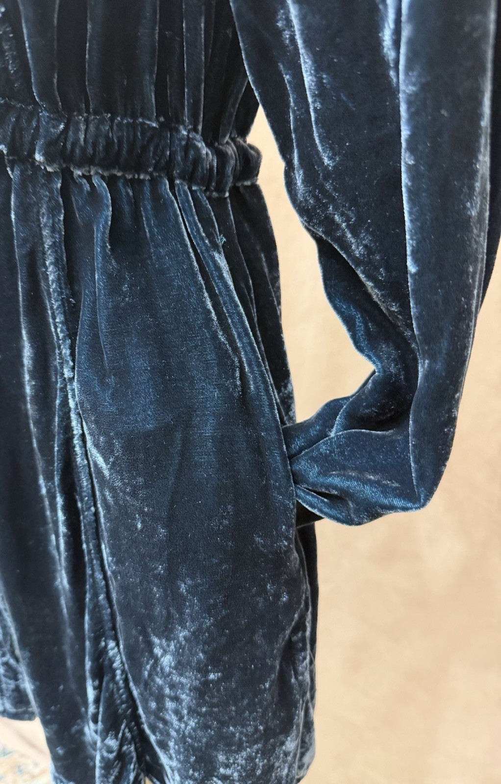 Coldwater Creek Blue Silk Blend Velvet Button Up Drawstring Dress Size XS (4)