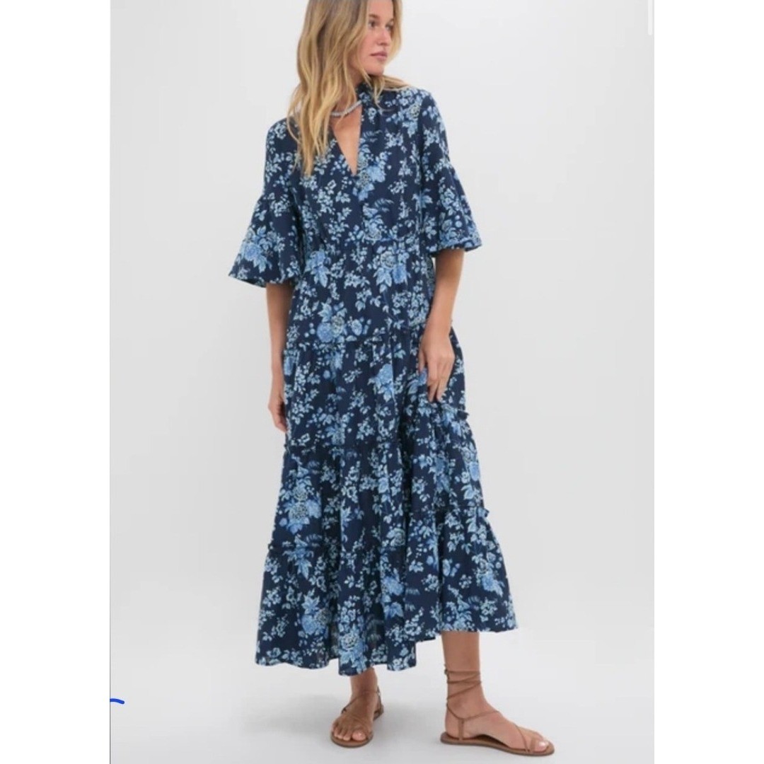 Tuckernuck Womens Twilight Garden Jenna Blue Floral Maxi Dress Sz L NWT