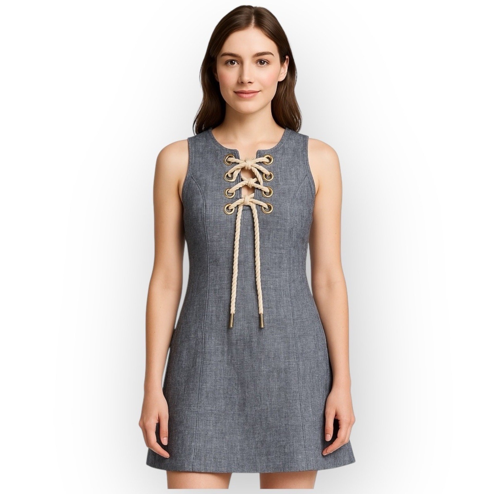 EUC Kensie Linen Blend Lace-Up Dress XS Chambray Blue 1132