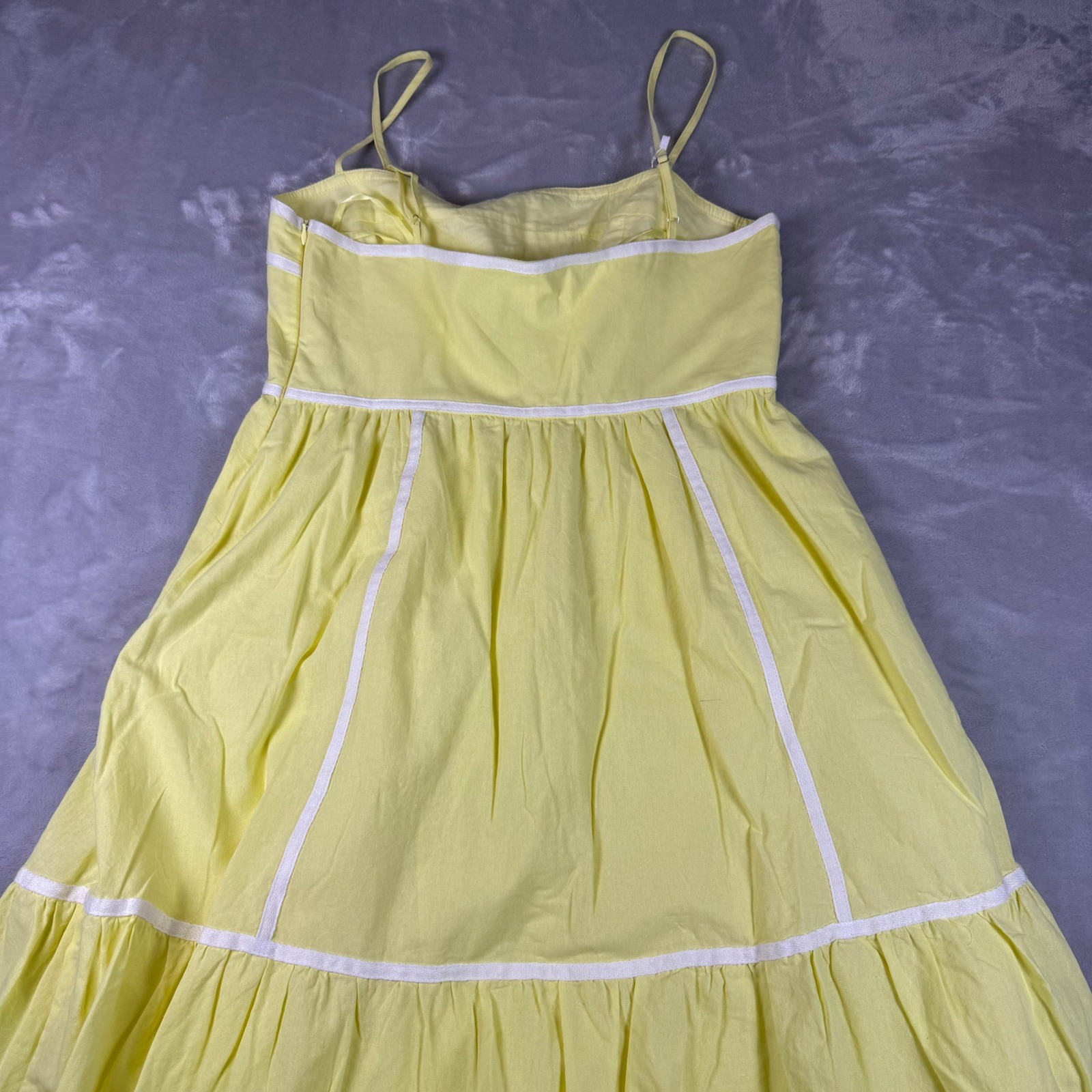 Billy J Baina Midi Dress Yellow White Contrast Piping Sun Dress Women 14 NWT*