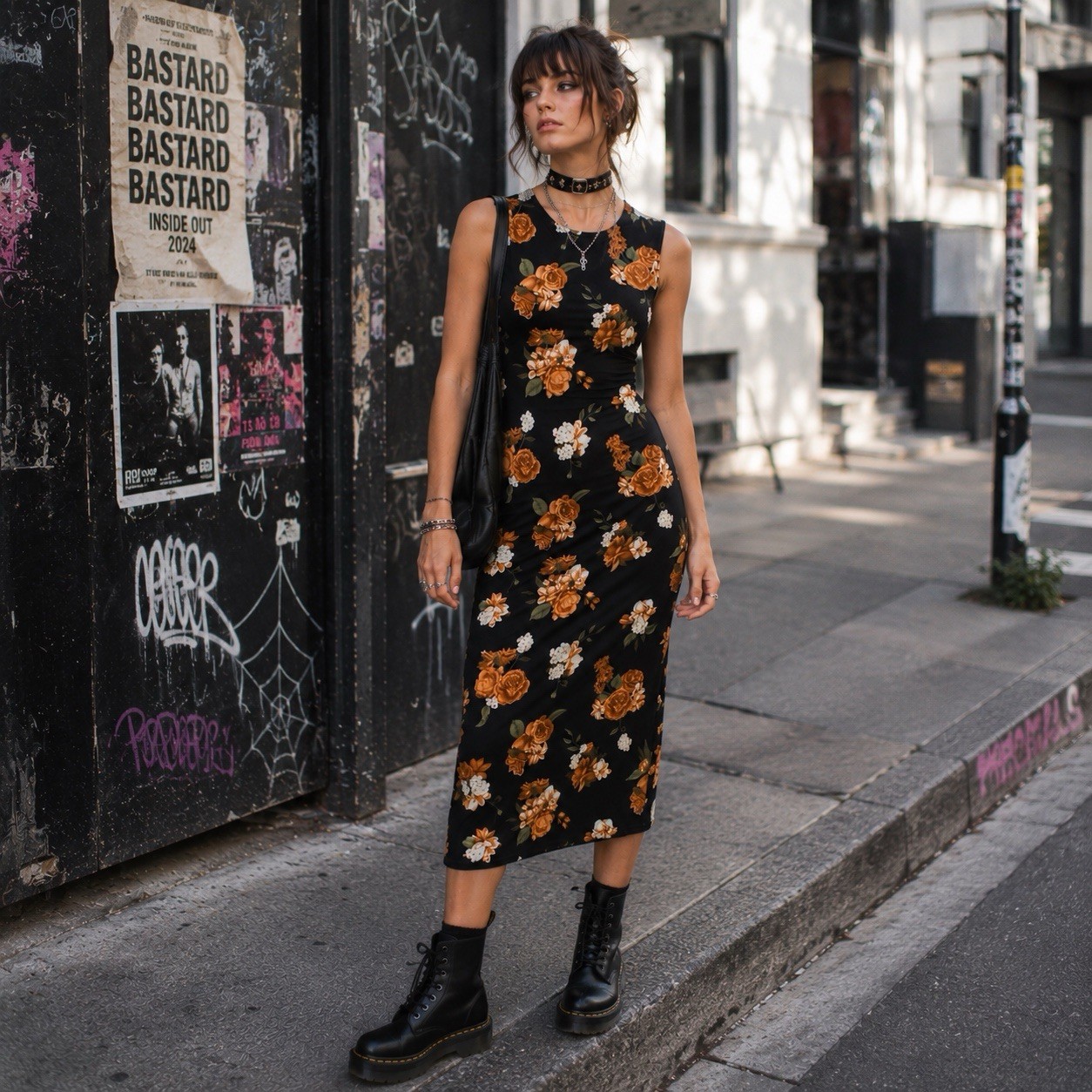 WeWoreWhat Revolve Midi Tank Dress M Floral Stretch Grunge Romance Gothic Chic