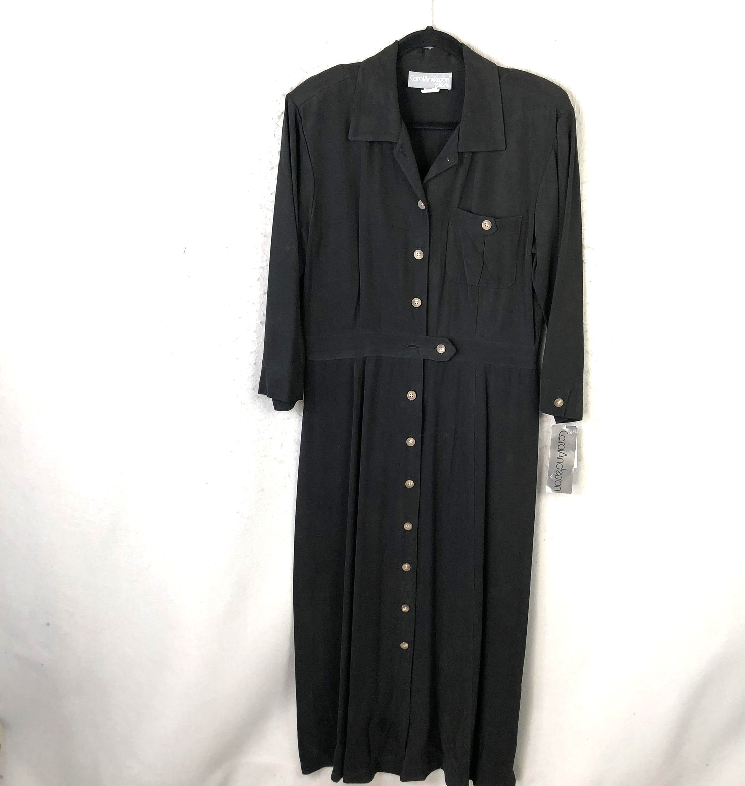 Modest Shirt Dress Womens 14 Black Tencel Maxi Button Front Made USA