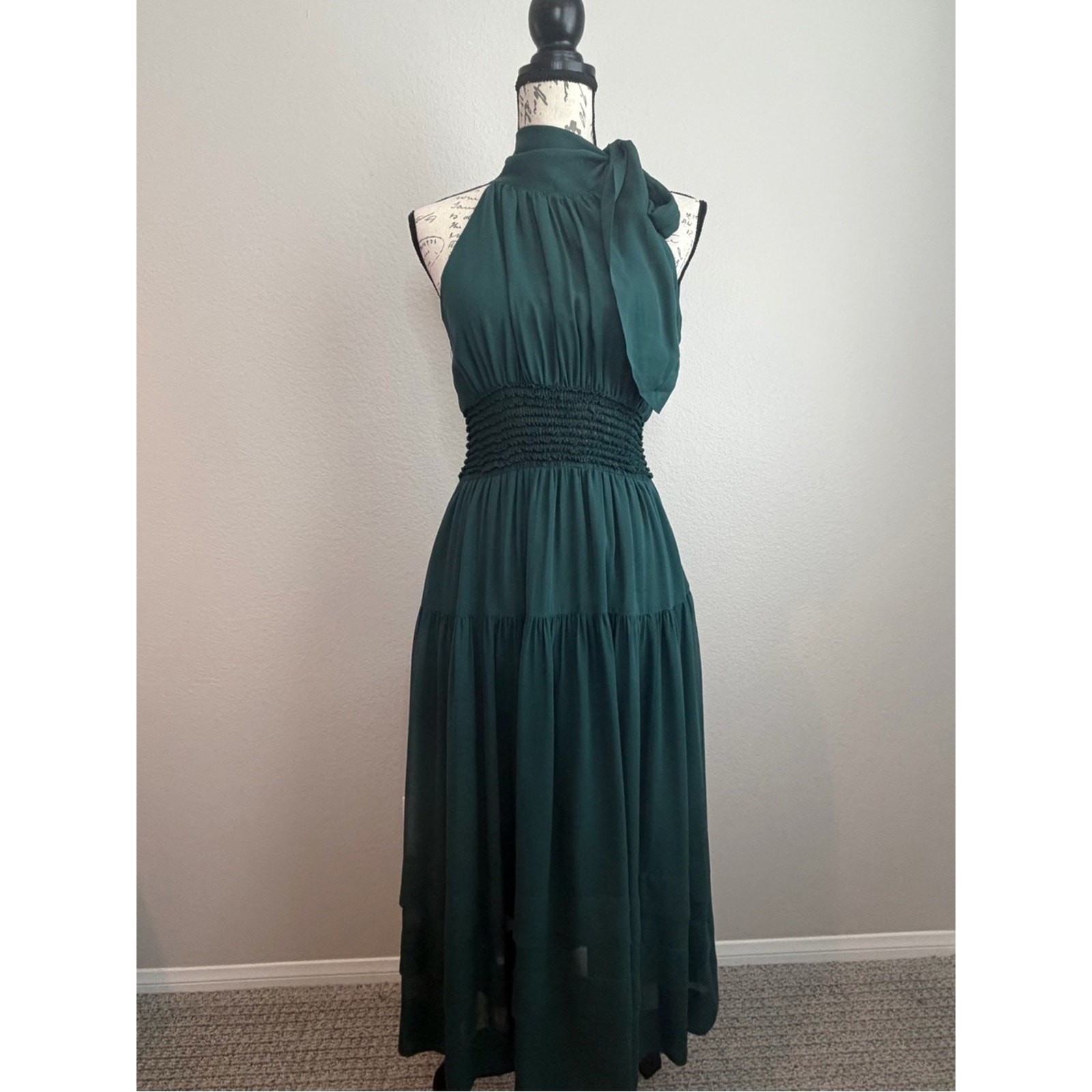 Ulla Johnson Maya Silk Chiffon Everglade Halter Midi Dress Smocked Waist | 4