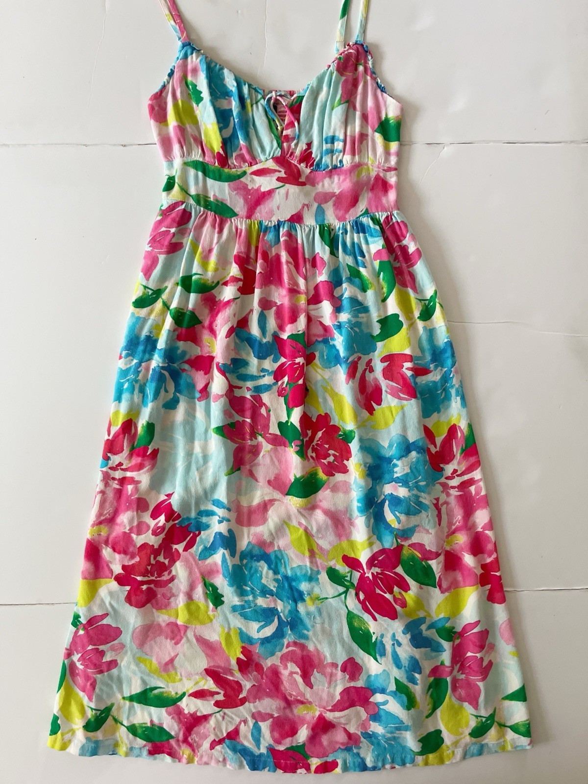 Old Navy Fit Flare Milkmaid Dress Y2K Floral Smocked High Waist Fairy Summer