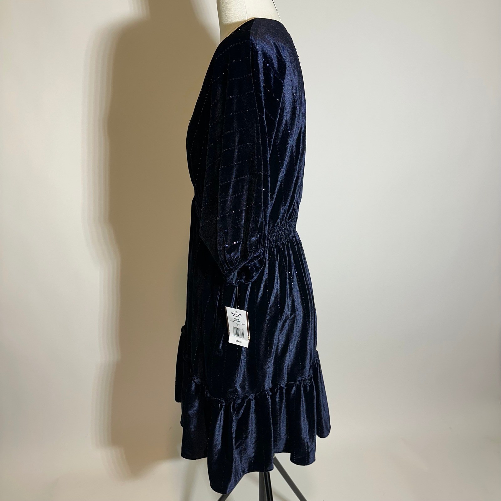 NWT Taylor Velvet Sequin Striped Dolman Sleeve Dress Navy Blue Womens Size 10