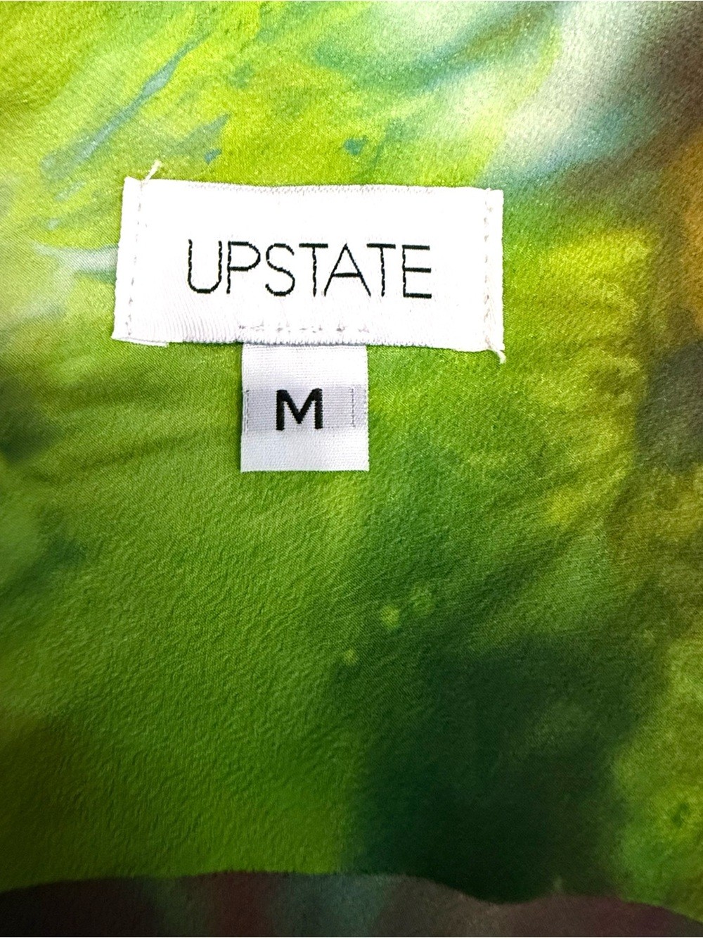 Upstate 100% Silk Midi Slip Dress Green Blue Abstract Tie Dye Size M