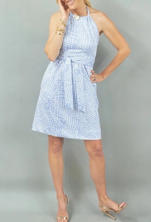 CK Bradley Cortina S Halter Dress Denmark Periwinkle Blue Pockets Tie Belt