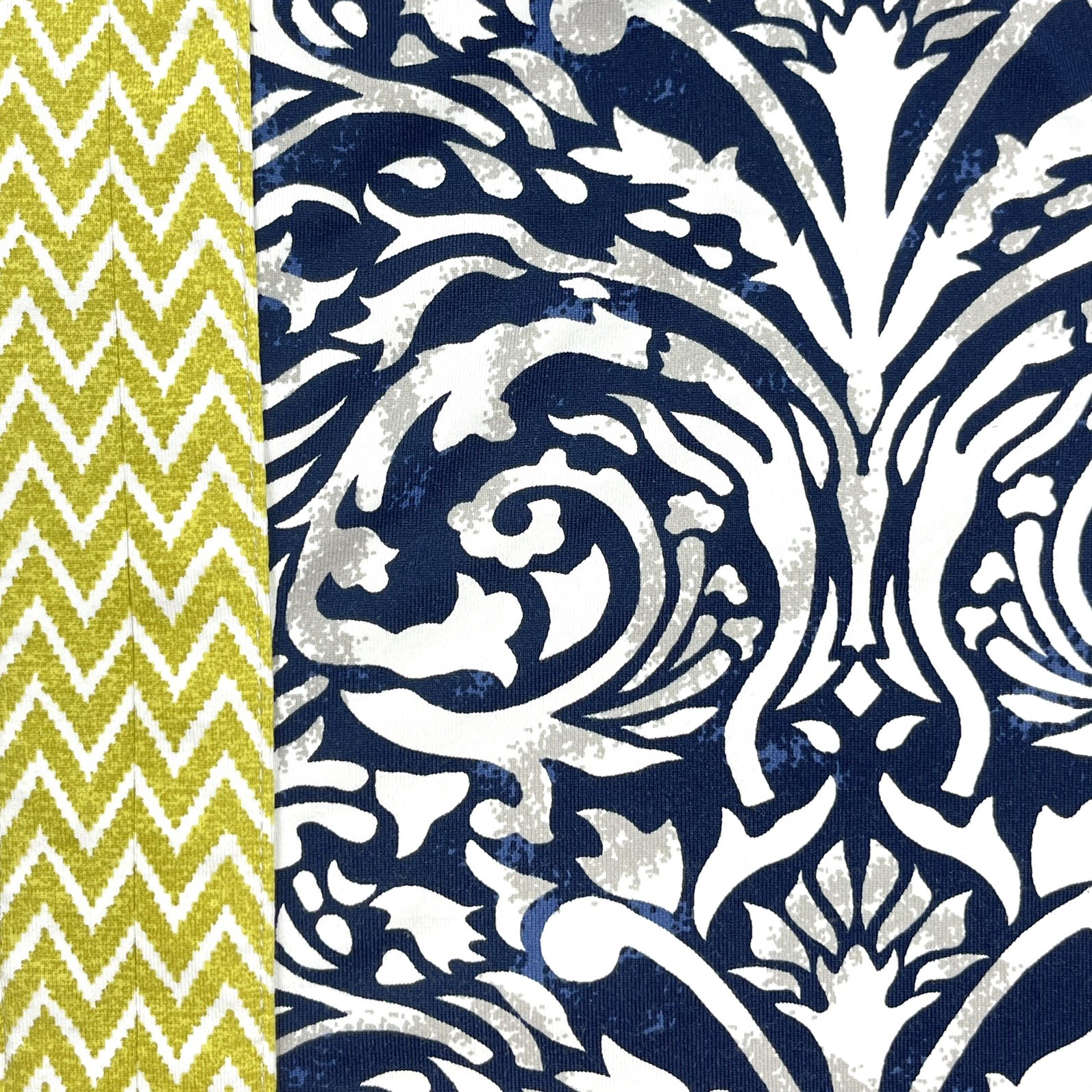 J. MCLAUGHLIN Catalina Cloth Dress Blue White Scroll Yellow Cheveron Size Small
