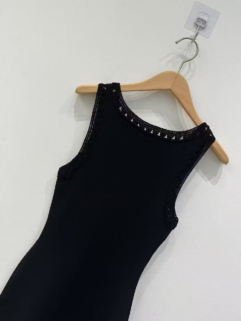 sandro black knit tassel Long pattern Knitted dress for Women