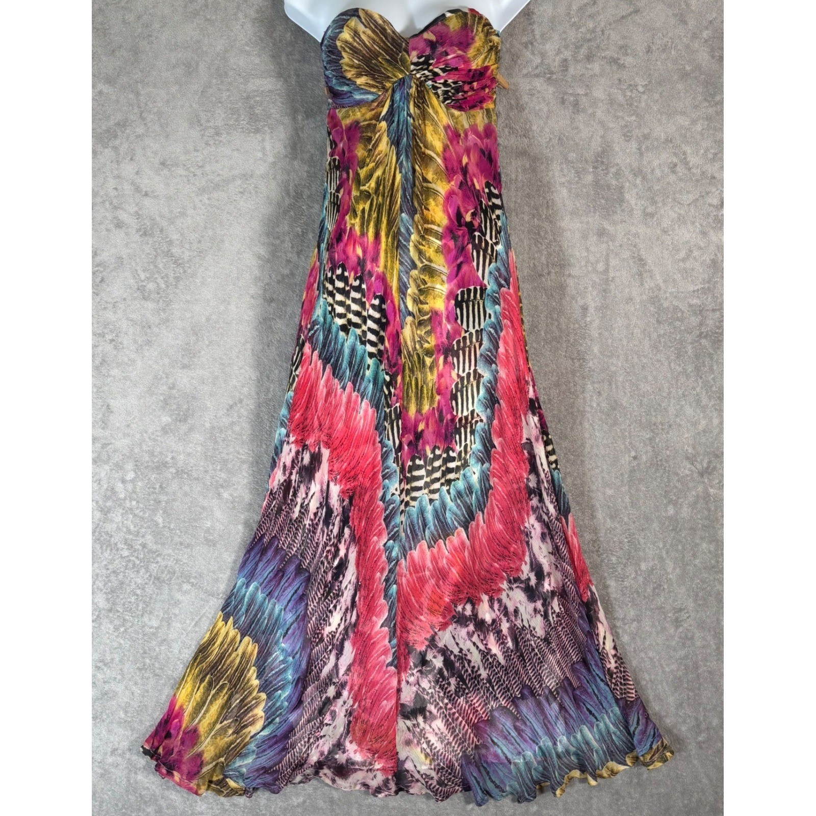 Marciano Vintage 100% Silk Strapless Maxi Dress Abstract Print Multicolor S Y2K