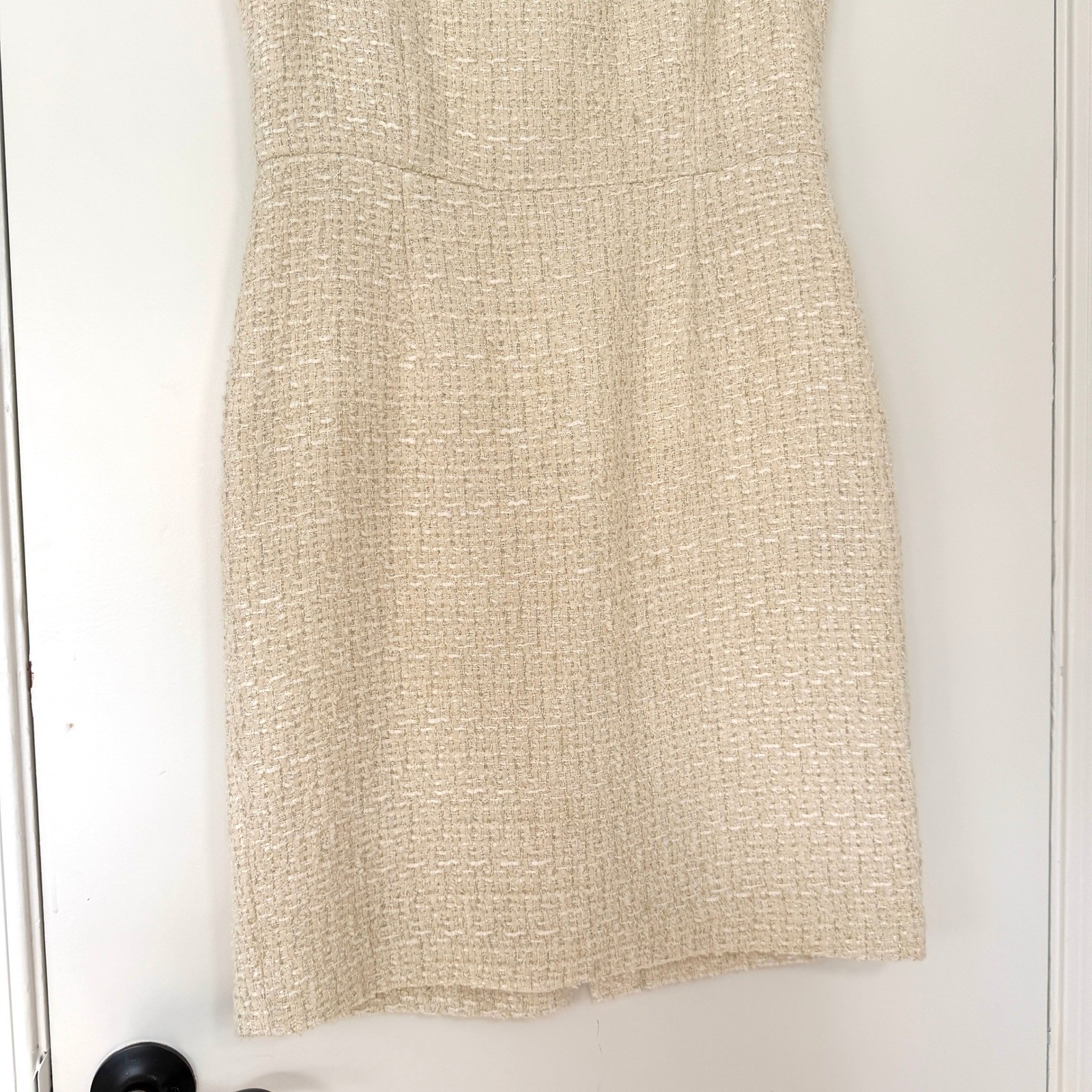 Brooks Brothers Womens Cream Metallic Tweed Embroidered Silk Yoke Dress 10 Ivory