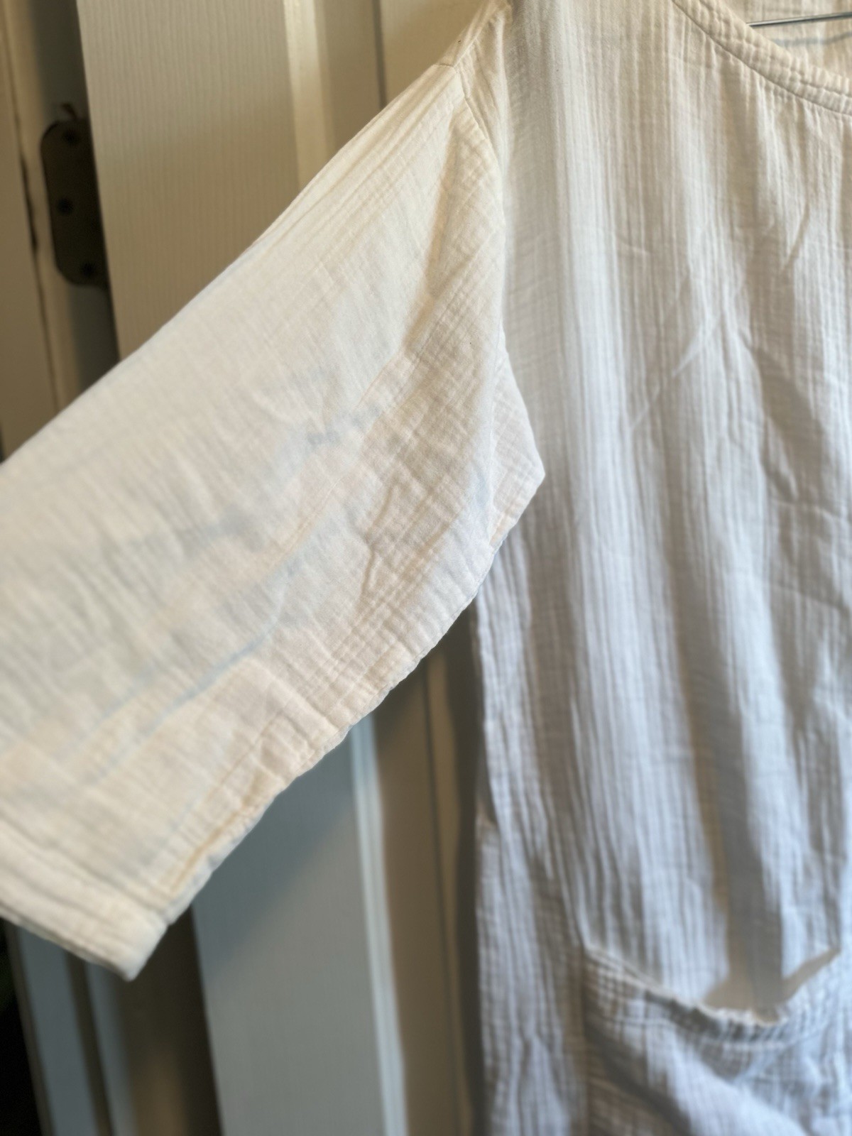 Eileen Fisher White Cotton Gauze Tunic Dress Resortwear Lagenlook Minimalist PS